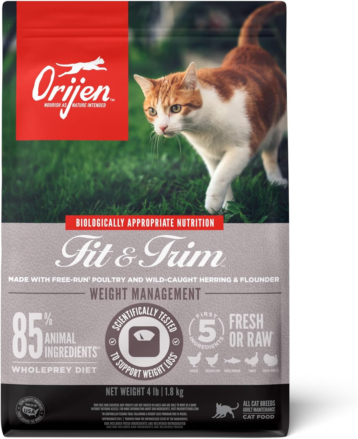 ORIJEN Fit & Trim Grain Free High Protein Premium Dry Cat Food 4lb Bag