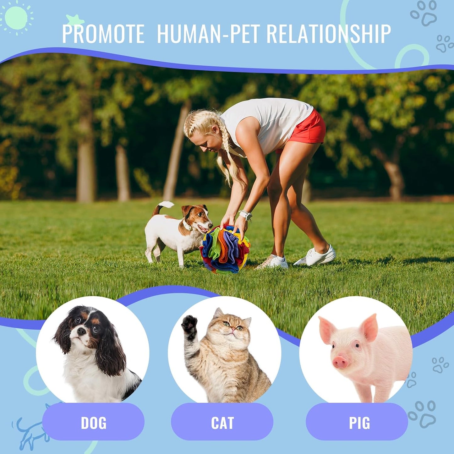 Pet Snuffle Ball, Puzzle Sniffing Interactive Dog Ball for Blind Dogs Training Stress Relief Dog Enrichment Toys Treat Machine Washable (20cm, Rainbow Color)