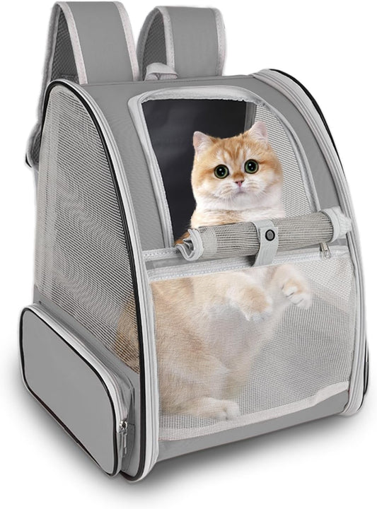Cat Backpack Carrier,Pet Carrier Airline Approved for Small Dog Cat Puppy Kitten Bunny,Ventilated Mesh Design Animal Backpack for Hiking Camping Travel Bag (Light Grey)
