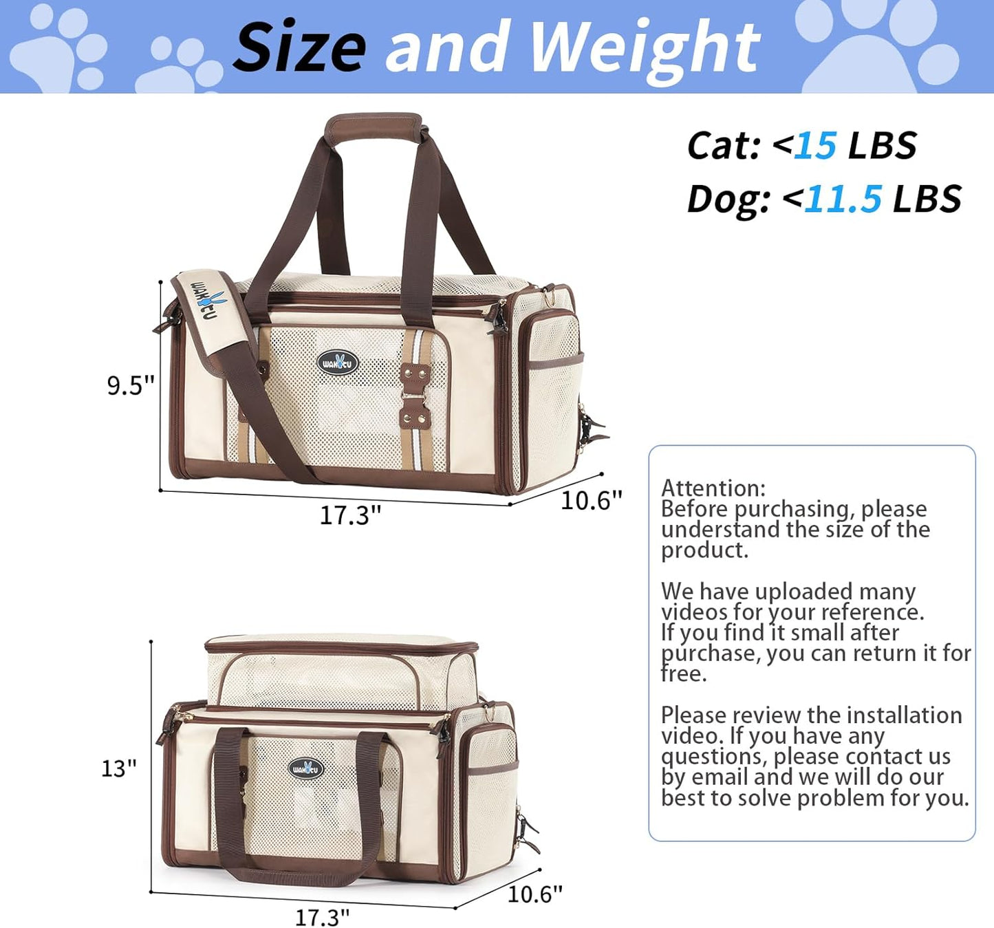 Cat Carrier,Dog Carrier for Small Dogs,TSA Approved/Expandable/3D Foldable Mat/900D Wear Resistant Oxford Fabric,Pet Carrier Airline Approved,Dog Car Seat for Car Travel,Outdoor Camping