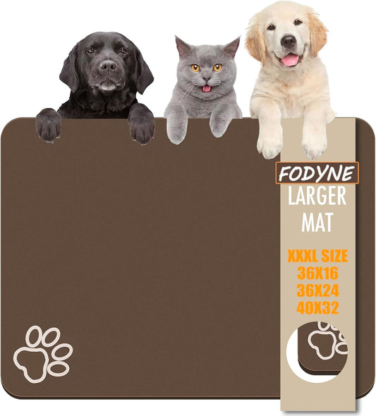 Large Pet Feeding Mat,Super Absorbent Pet Mat,Quick Dry Cat & Dog Water Dispenser Mat,No Stains Non Skid Pet Food Mat for Food and Water Bowl,Easy to Clean Pet Placemats (Dark Brown, 40'' x 32'')
