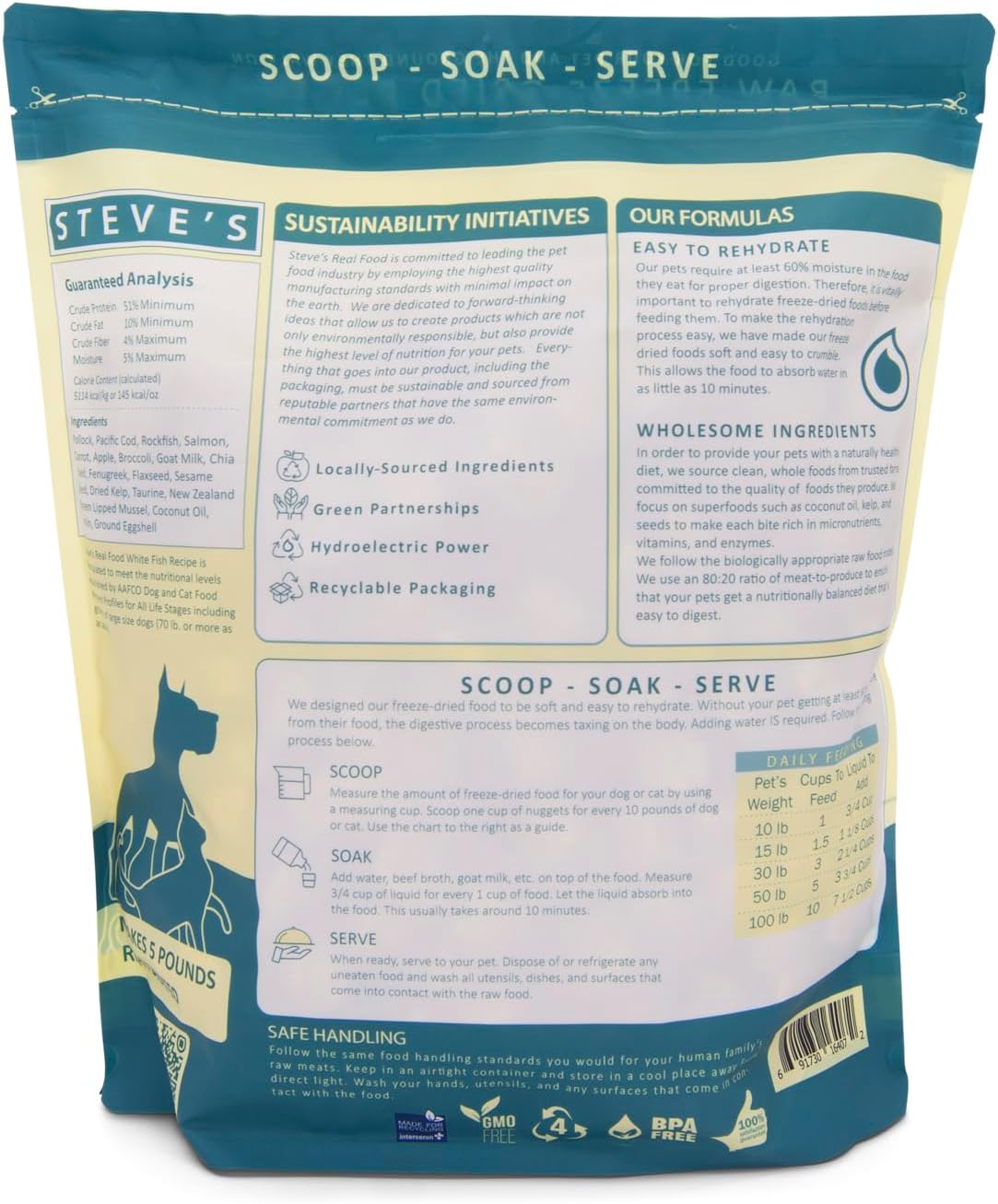 Steve's Real Food Freeze-Dried Raw Nuggets - White Fish Recipe - Raw Pet Food for Dogs and Cats - 20 oz