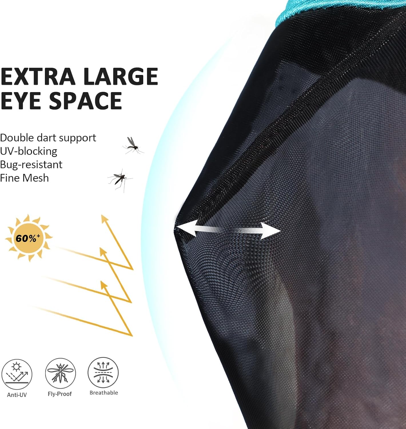 Harrison Howard Pro Luminous Horse Half Face Fly Mask Large Eye Space with Ears UV Protection for Horse Teal S