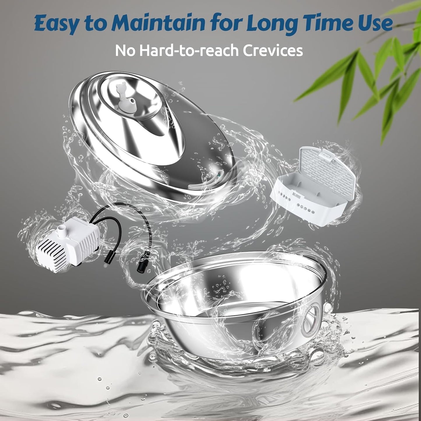 ORSDA Cat Water Fountain Stainless Steel, Automatic Pet Water Fountain, 67oz/2L Drinking Fountain Dog Water Dispenser with Water Level Window for Cats and Small Dogs- 4Pcs Filters (D36)