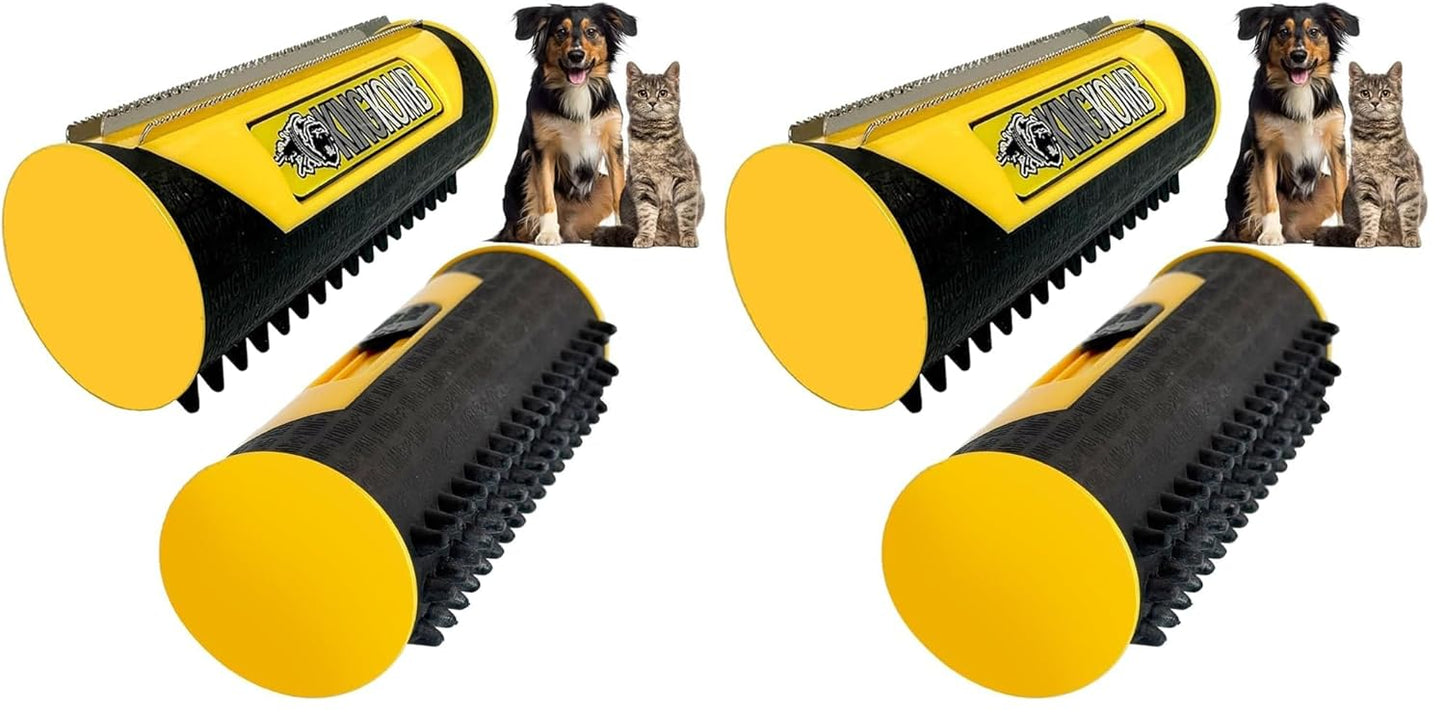 King Kanine | King Komb | Multi-Use Deshedding Grooming Tool | Top & Undercoat | Self Clean | Retractable Blades | 3 Metal Deshedding Edges | Rubber Bristles for Grooming | Large (Pack of 2)