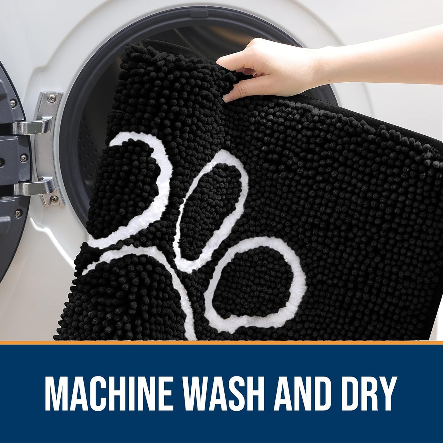 OLANLY Door Mat for Muddy Dog Paws 70x24, Ultra Absorbent Chenille Mud Doormat with Paw Print Design, Non-Slip Washable Doormat for Indoor Entryway, Quick-Dry Pet Bed Mats for Dirty Dogs, Black