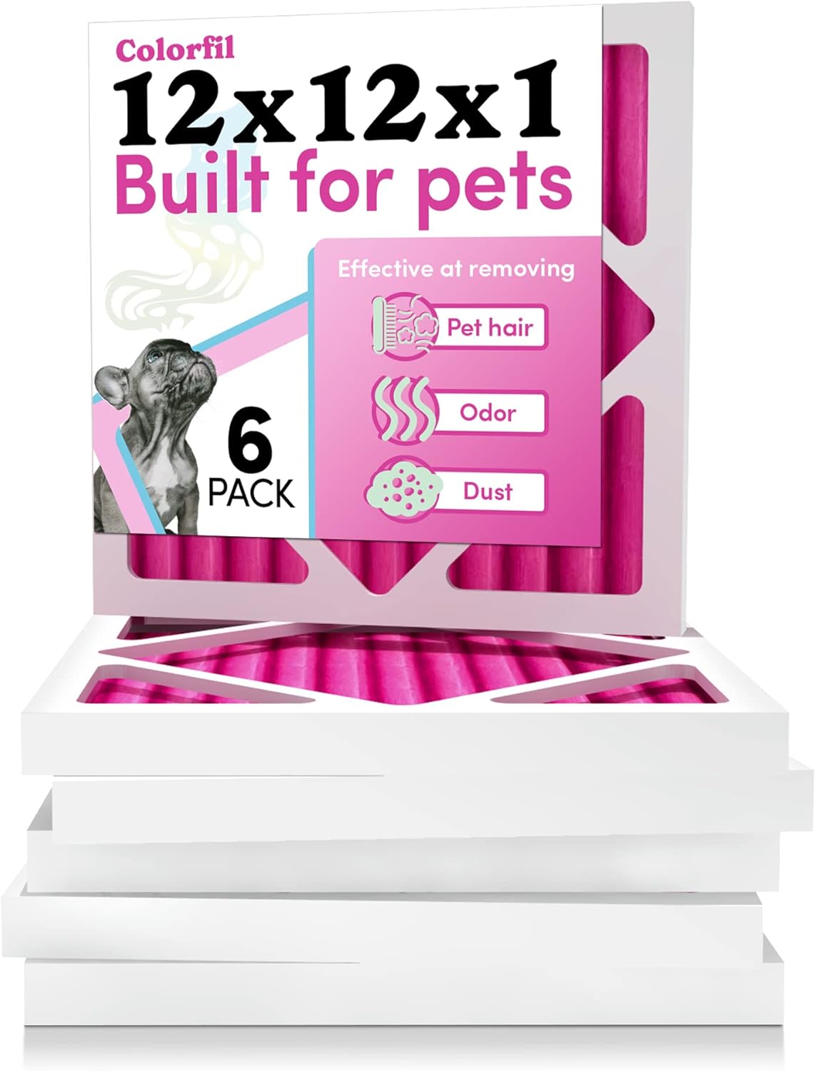 Colorfil 12x12x1 Air Filter (6-Pack) | Made in the USA | Color Changing | Remove Cat and Dog Odor | MERV 8 for Pet Hair Dander and Dust | 11.75"x11.75"x0.75" Exact Size