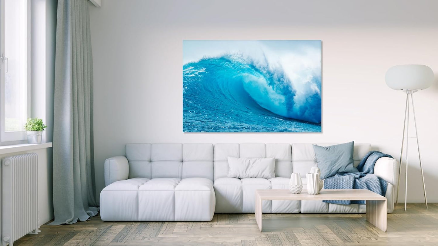 Nature Wall Art Prints - Ocean Forest Mountain Lake Canvas Landscapes - Small to Extra Large Living Room Bedroom Kitchen Bathroom Décor (Blue Ocean Wave, 16L" x 24W")