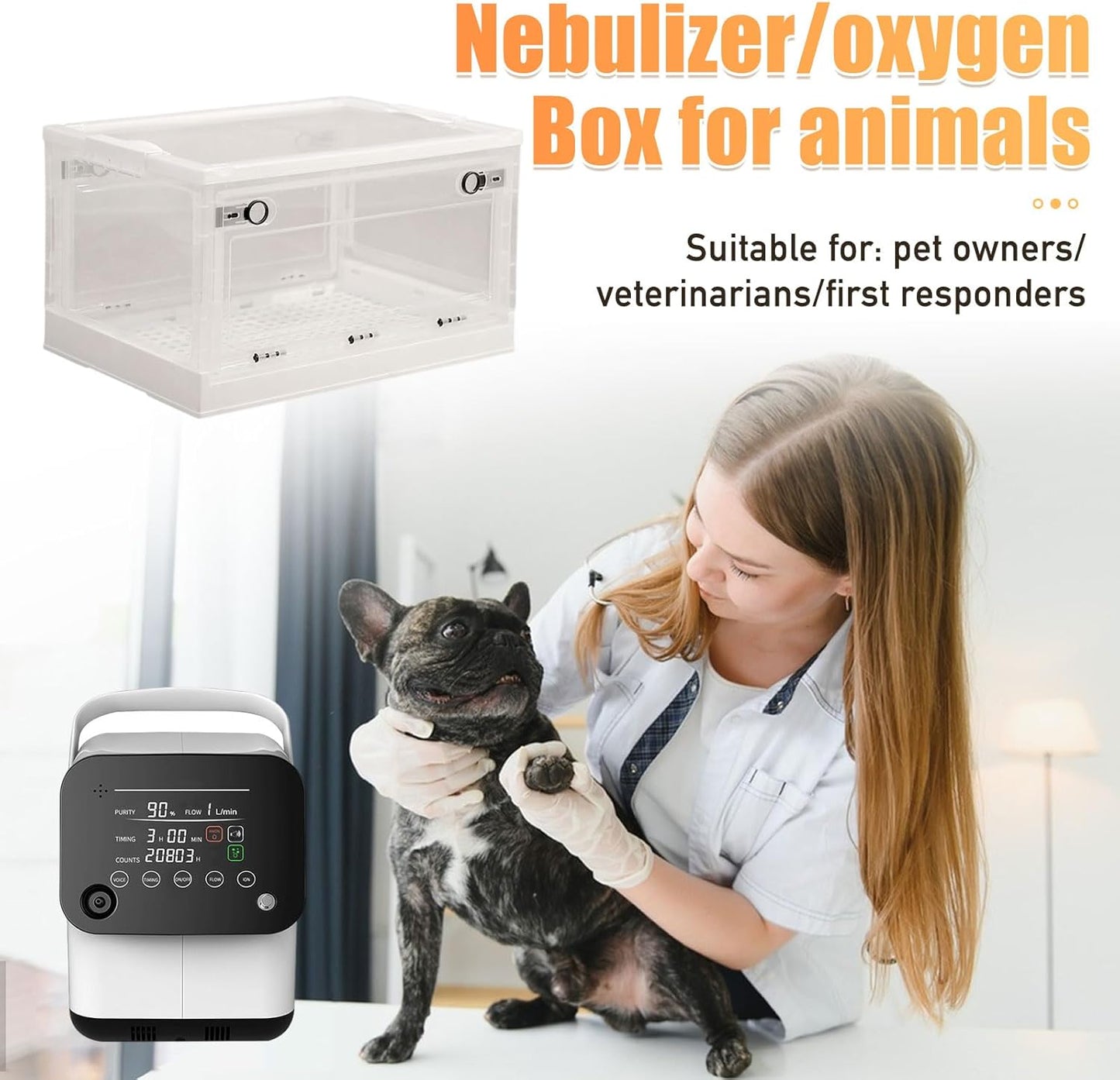 PakaLife Portable Oxygen Tank cat&Dog for pet cage,Dog&cat Inhaler,Puppy Incubator&cat Nebulizer,Built-in Ventilation for Pets up to 30lbs（Mid