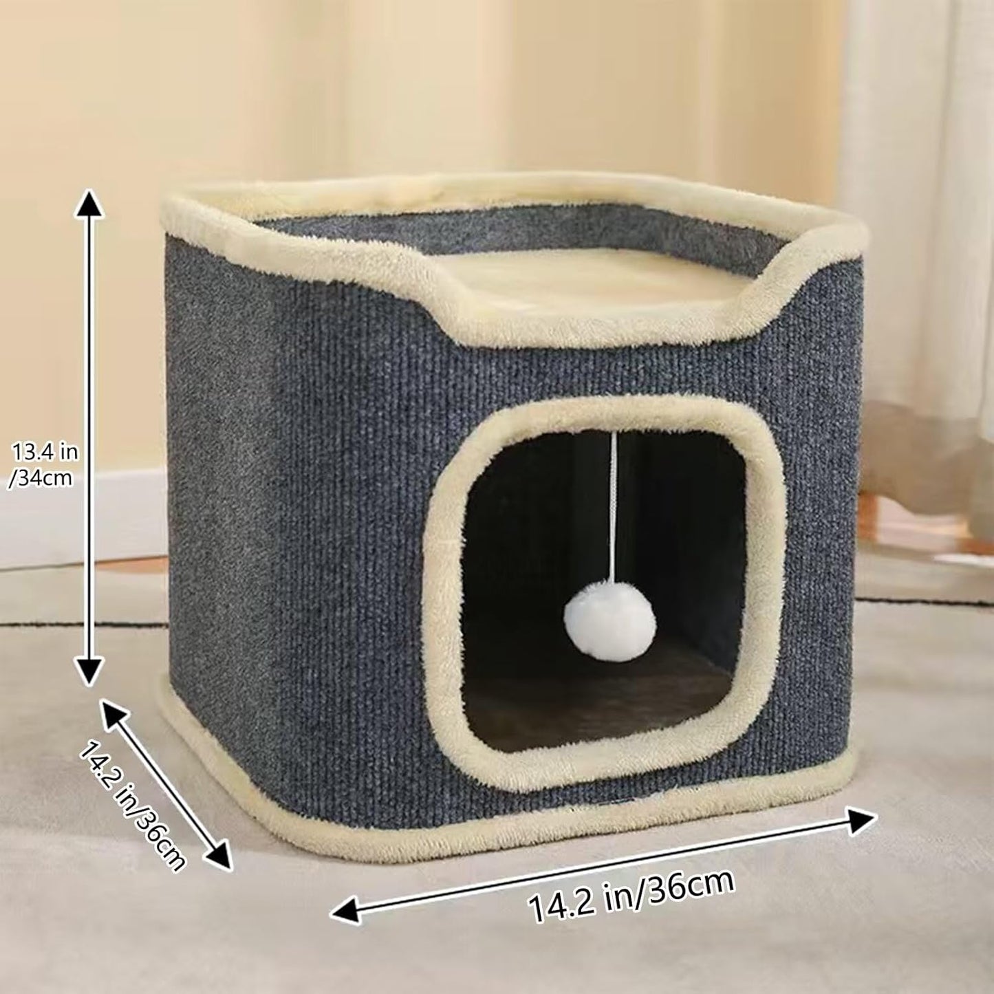 Cat House for Indoor Cat Beds, Multi-Level Cat Condo Foldable Cat Cave (1-Level)