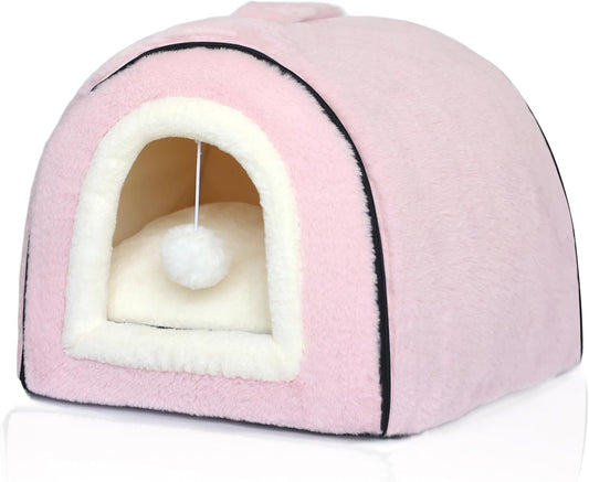 Cat Bed for Indoor Cats，Foldable cat cave，Anti-Slip & Water-Resistant Bottom，cat Houses for Indoor Cats or Small Dogs, Kitten Tent, Rabbit Bed (Pink, L:(17.5"×16.9"×15.9"))