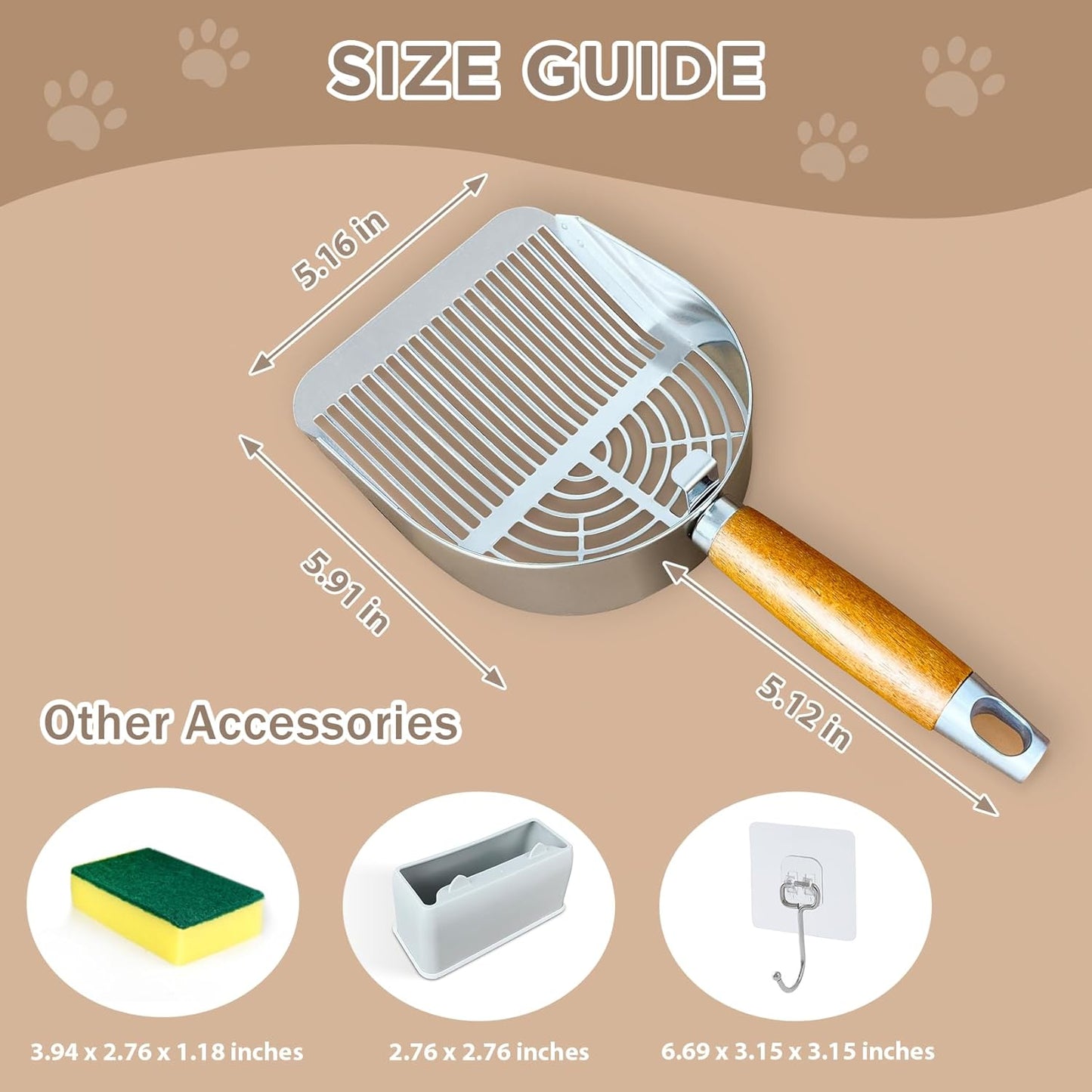 Cat Litter Scoop, Litter Scooper, Metal Cat Litter Scoop, Stainless Steel Cat Litter Scoop, Kitten Pooper Lifter, Kitty Metal Scooper with Holder for Cat Litter Box Strip Holes Easy Cleaning
