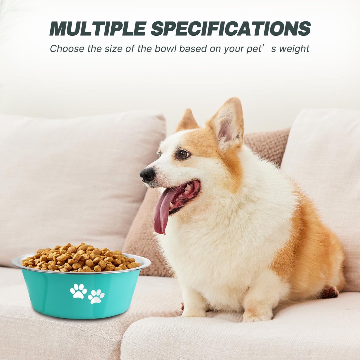 Stainless Steel Dog Bowls, Nonslip Rubber Bottom No Spill Proof Skid Metal Insulated Dog Bowls for Large Medium Small Breed Dogs (Green, 6.6 Cups/53 OZ)