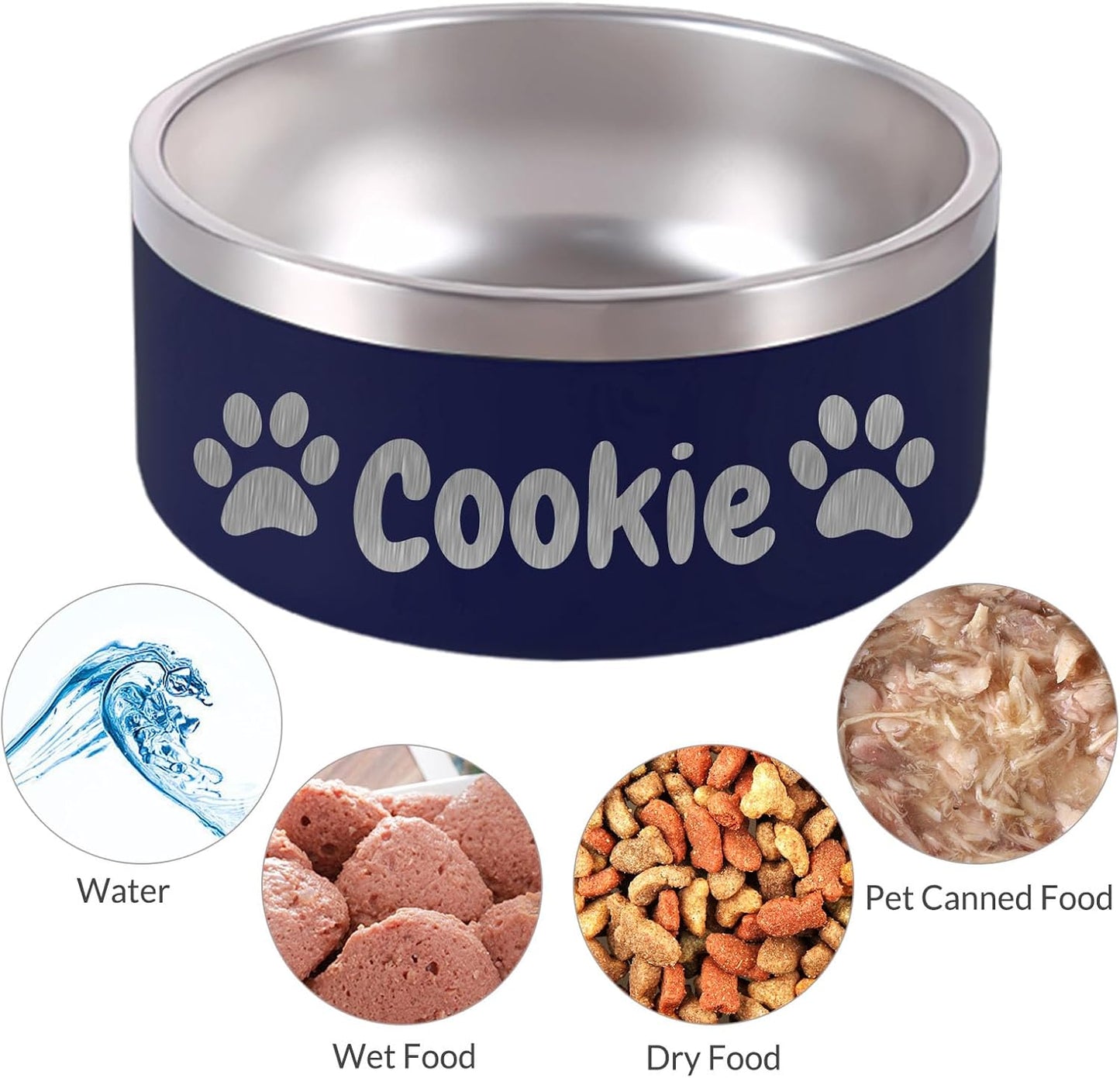 64OZ Personalized Dog Bowl Laser Engraved Custom Pet Name 18/32/42/64 oz No Slip Stainless Steel Insulated Bite-Resistant Food Water Dishes-Light Blue