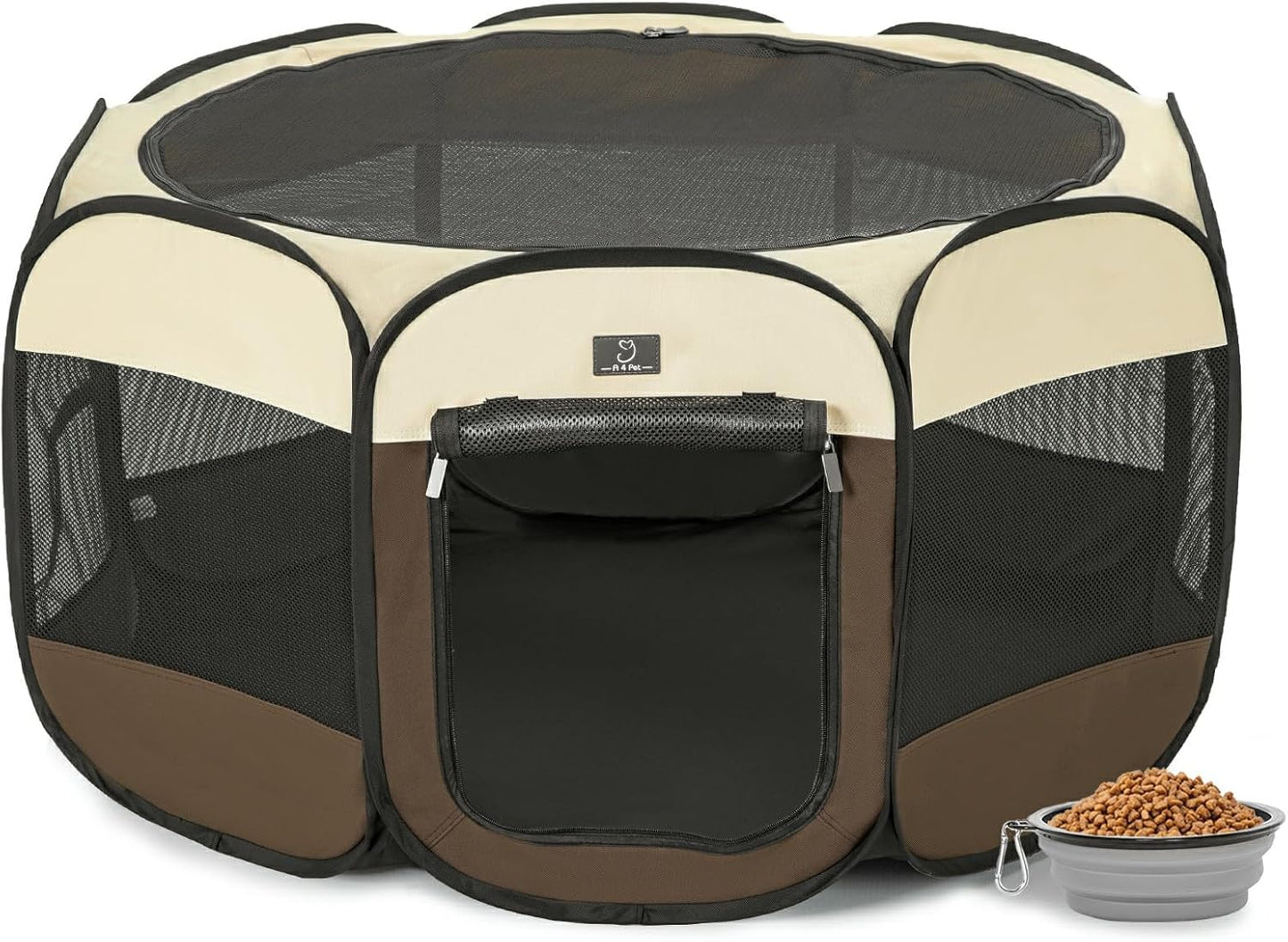 A4Pet Puppy Playpen, 39.5” Pet Playpen with Bowl, Suitable for Puppies, Kittens, and Small Animals, Removable Zipper & Mesh Panel(16”W × 10”H)