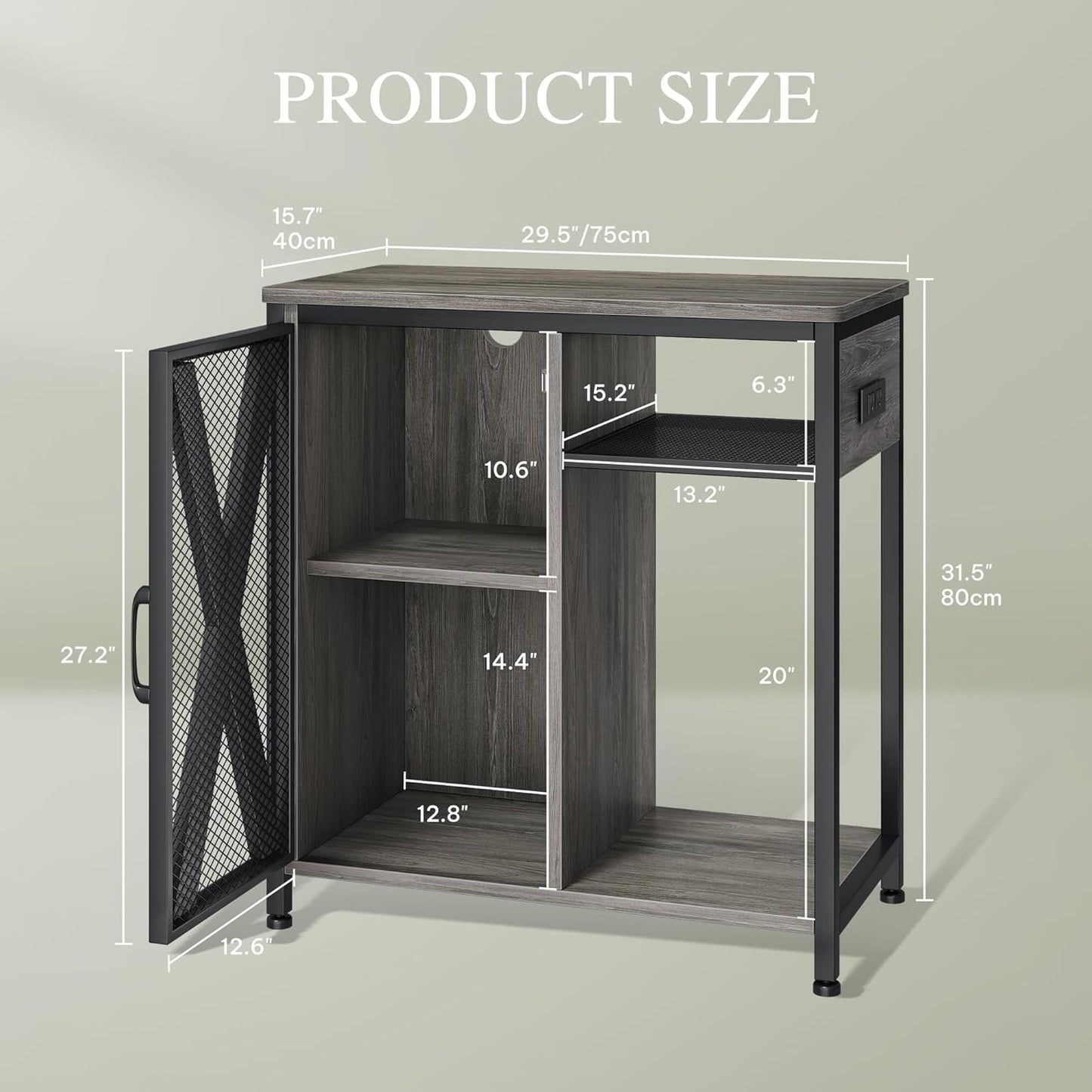 YITAHOME Fish Tank Stand with Power Outlets & LED Light, 20-29 Gallon Metal Aquarium Stand with Cabinet for Fish Tank Accessories Storage for Turtle Tank, Reptile Terrarium, 350LBS Capacity, Grey