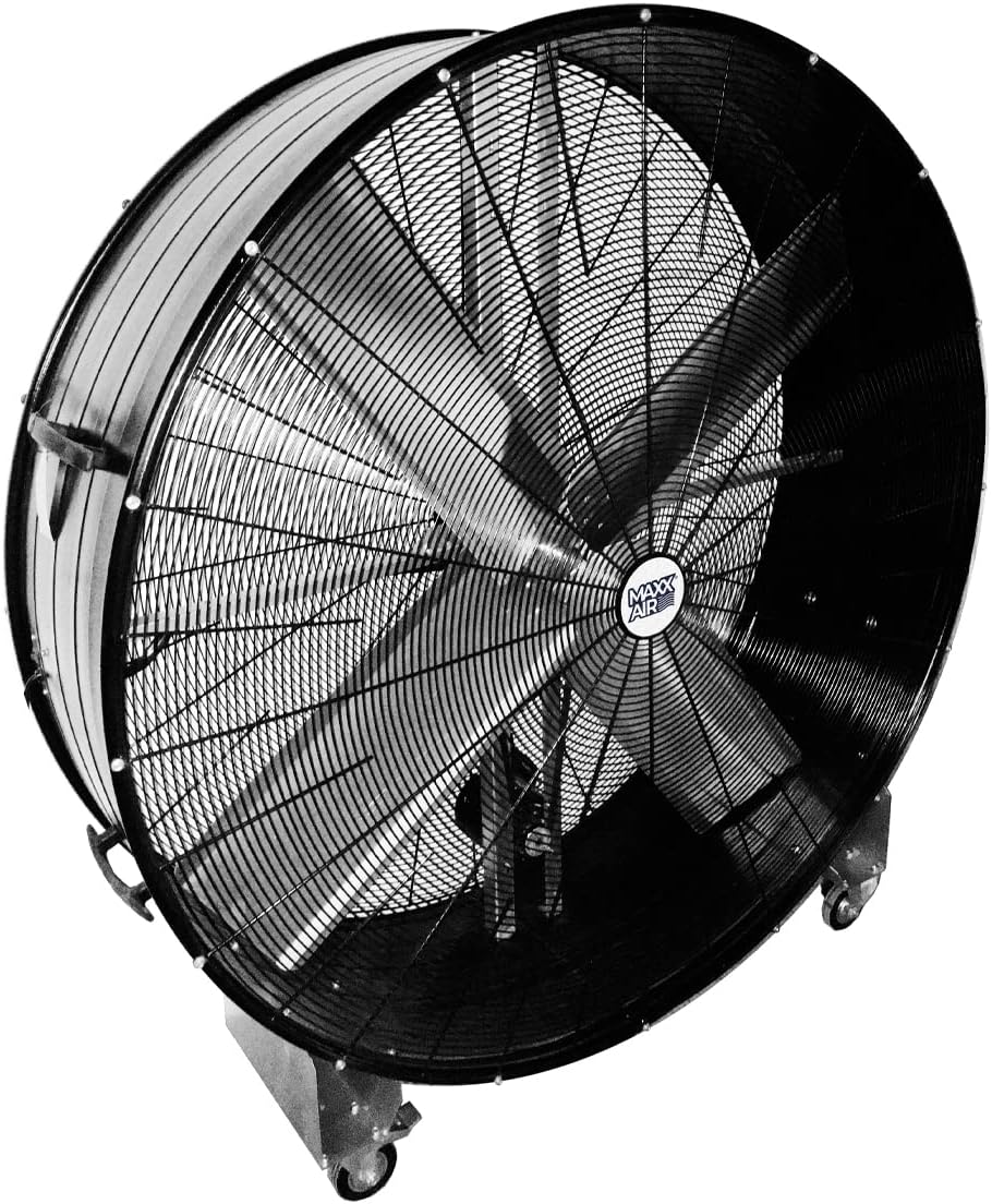Maxx Air 60 Inch High Velocity Industrial Belt Drive Drum Fan | Heavy Duty Barrel Fan with Durable Rolled Steel Housing | Commercial, Garage, Workshop, or Warehouse Use | 19,000 CFM