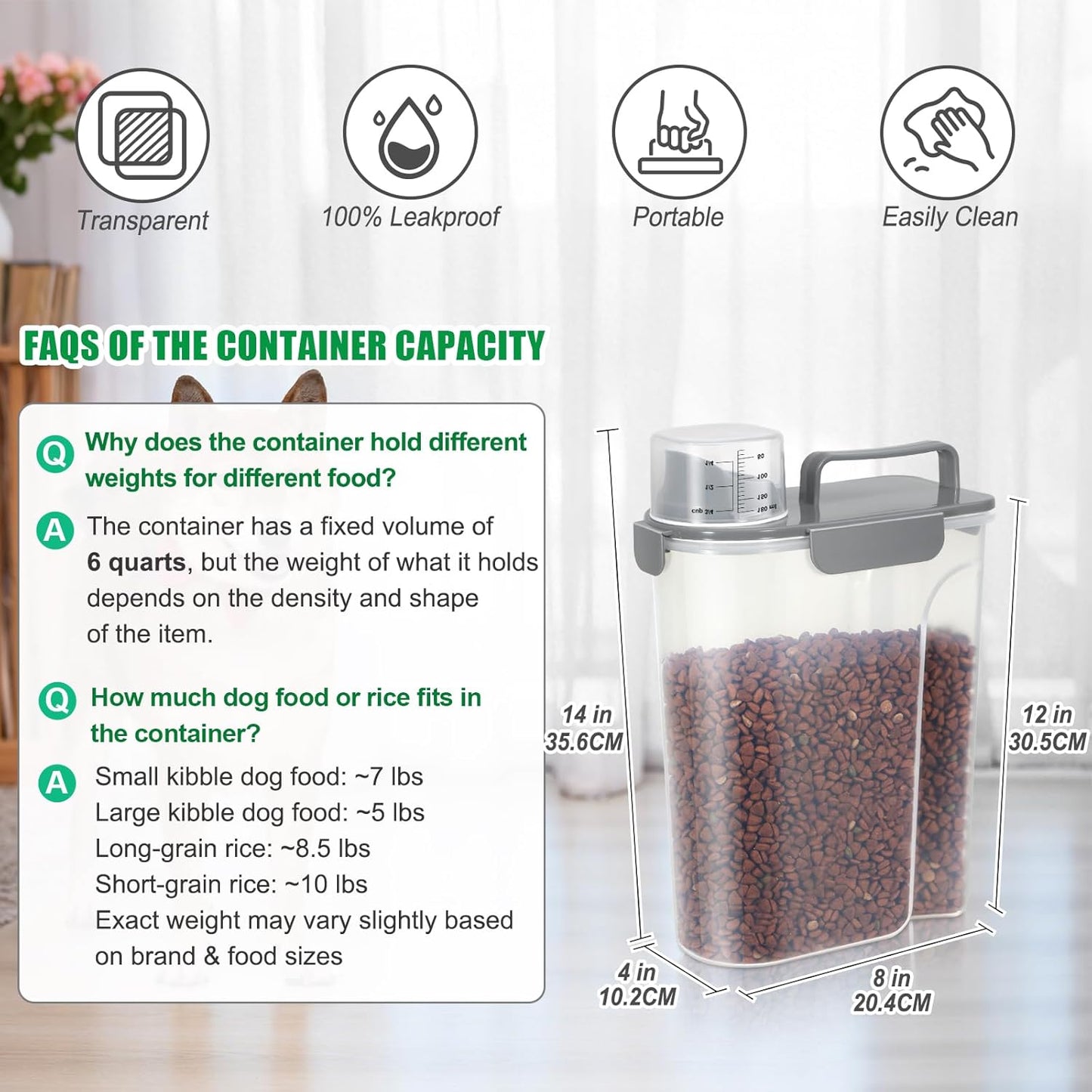 TBMax Large Cat Food Storage Container, Portable Dog Food Container with Upgraded Large Spout and Cup, Travel Pet Food Storage Dispenser for Small Animal Kibble Storage, Bird Seed Container - Grey