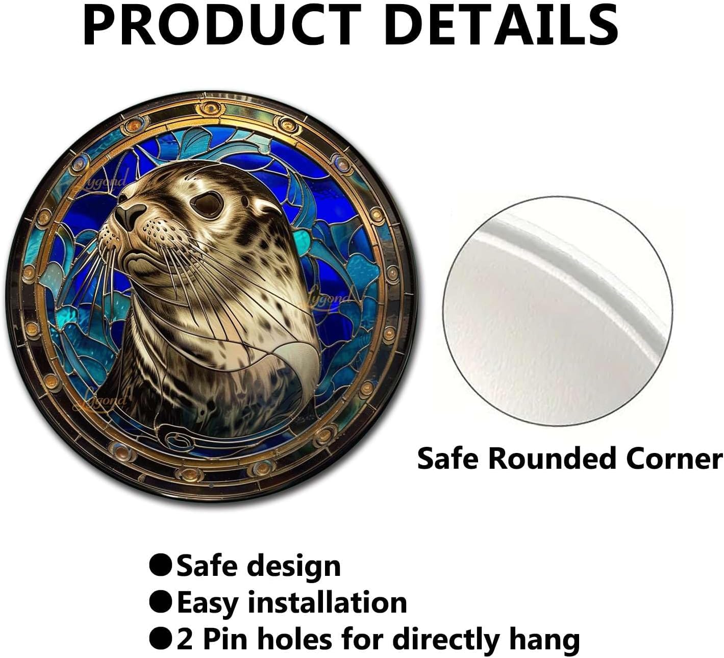 Lygond Metal Sign Tin Sign Circular Stained Glass Harbor Tin Sig For Pet 12×12 Inches