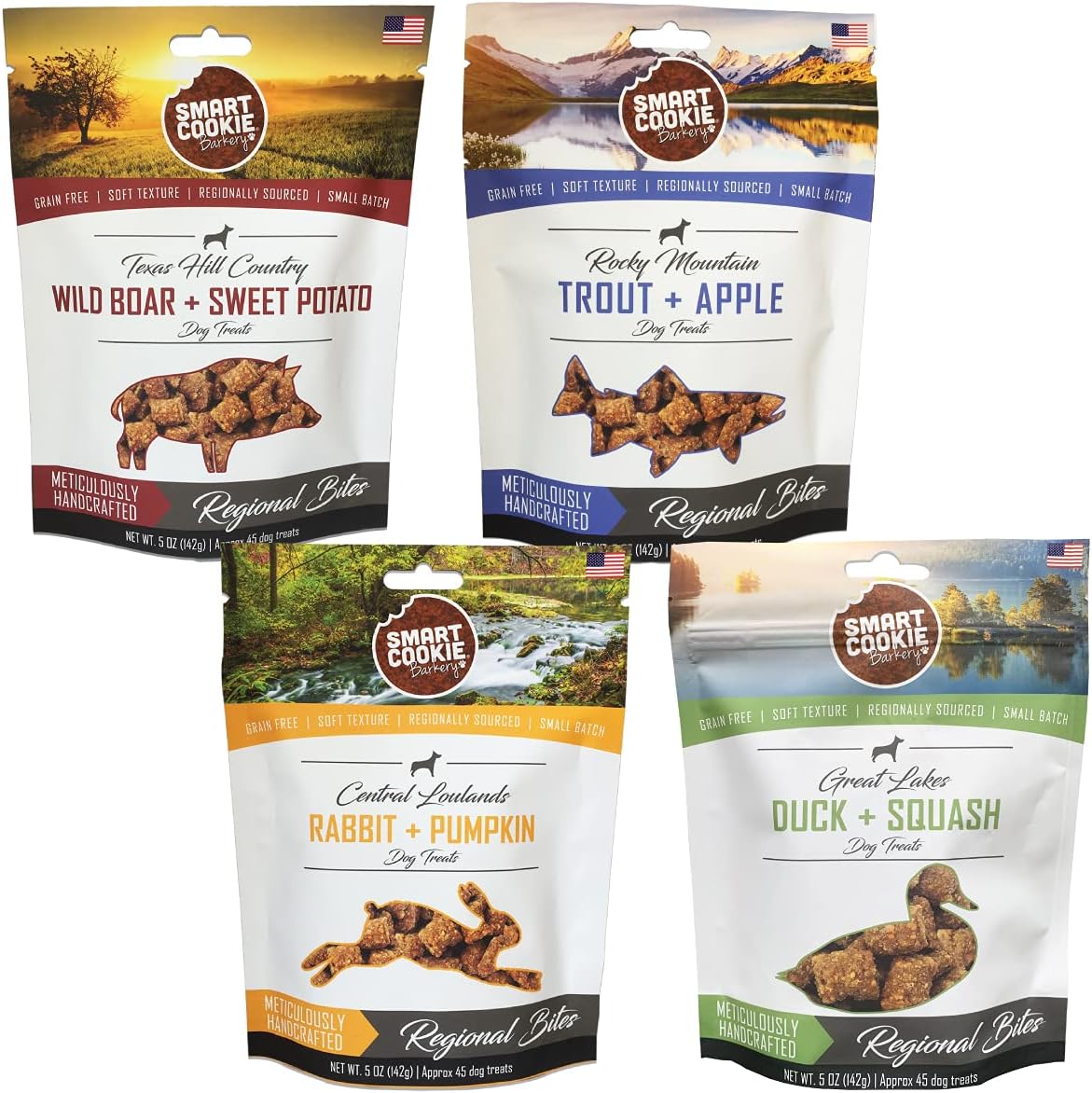 Smart Cookie All Natural Soft Dog Treats - 4 Flavor Variety Pack (5oz Each) - Healthy Dog Treats for Dogs & Puppies with Allergies, Sensitive Stomachs - Chewy, Grain Free, Made in USA