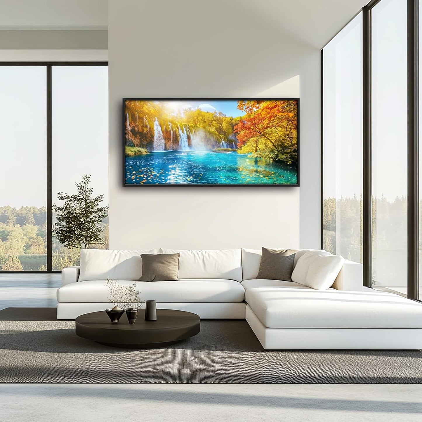 Extra Large Waterfall Lake Framed Wall Art for Living Room,Oversized Fall Autumn Tree Landscape Pictures Wall Decor,Nature Canvas Print Painting Modern Artwork Bedroom Office Bathroom 60L" x 30W"