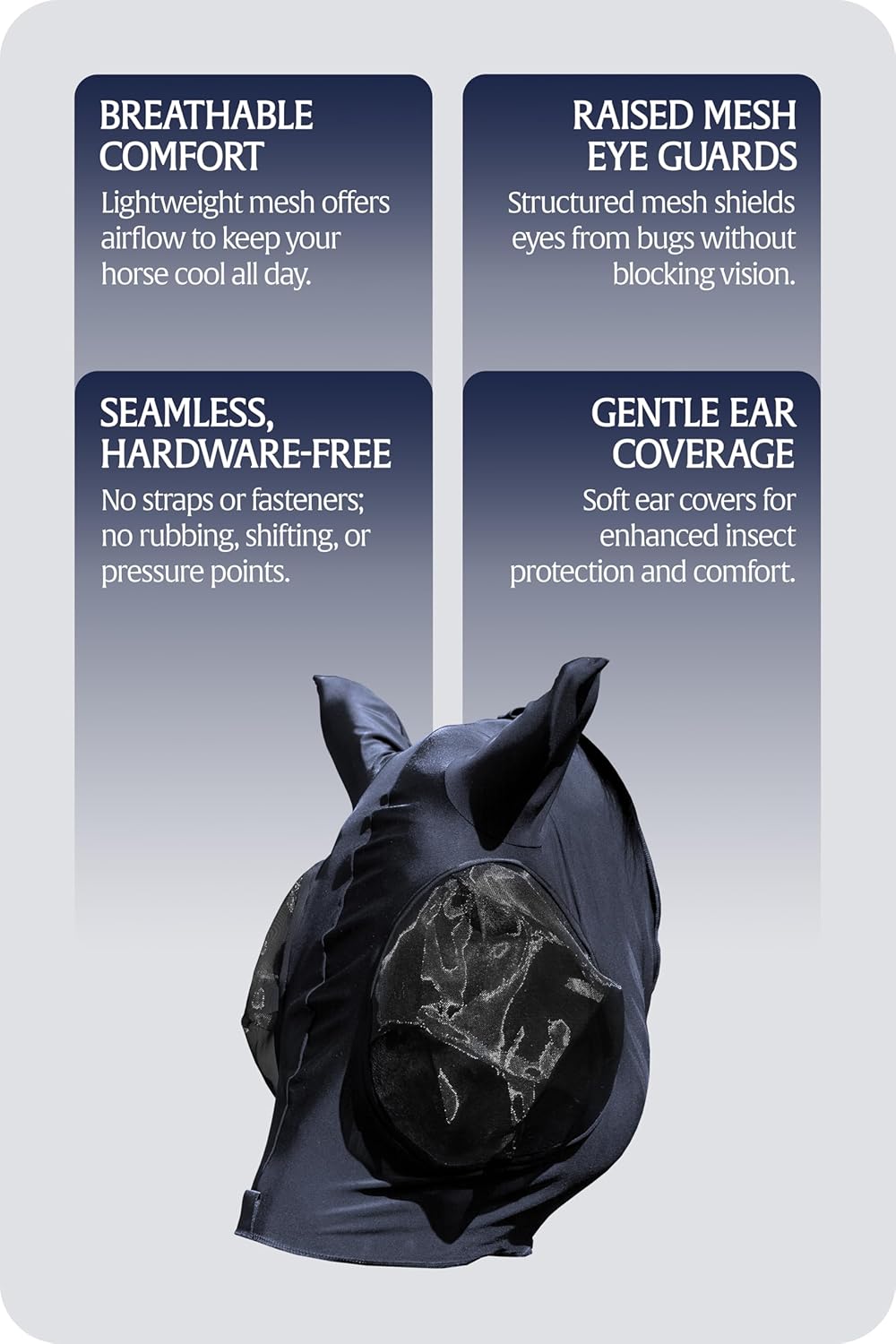 Equinavia Bug Out Fly Mask | Against Flies, Insects, UV Rays - Carbon Grey - Warmblood