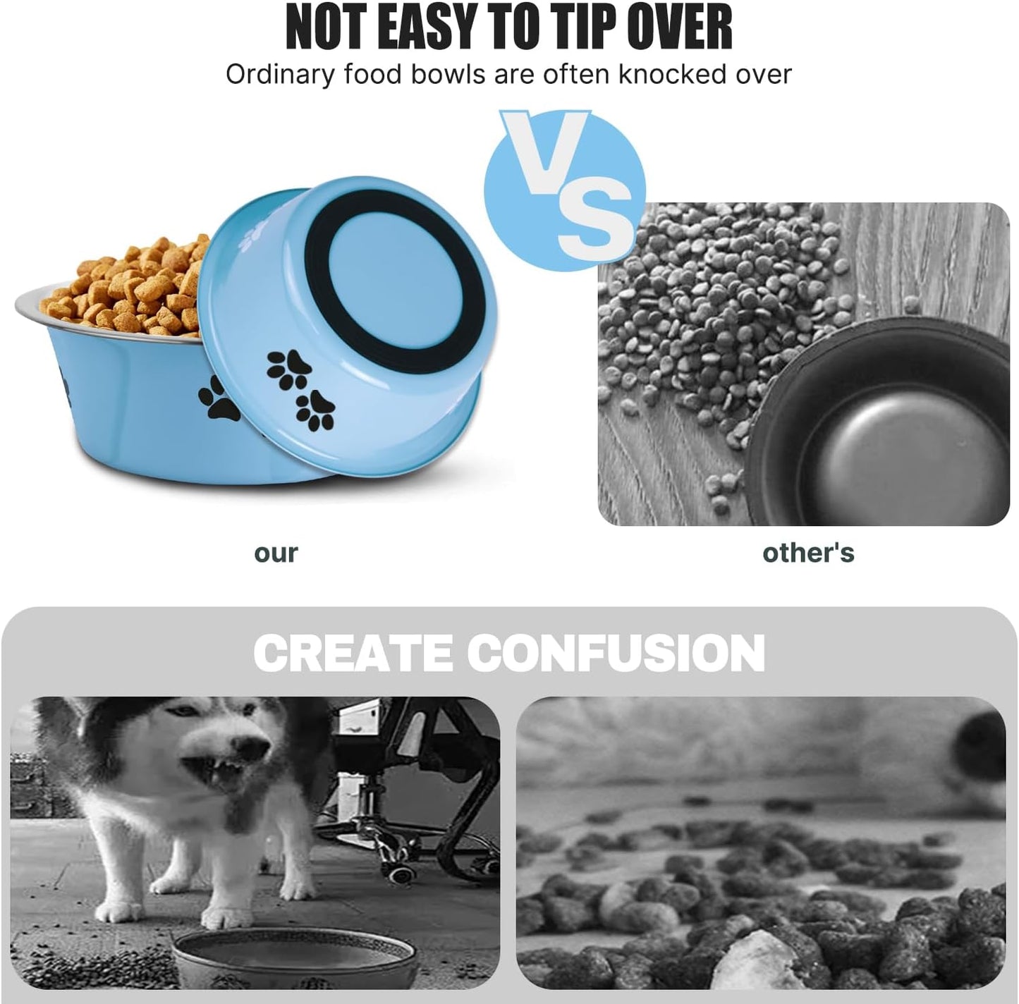 Stainless Steel Dog Bowls, Nonslip Rubber Bottom No Spill Proof Skid Metal Insulated Dog Bowls for Large Medium Small Breed Dogs (Blue, 3.6 Cups/29 OZ)