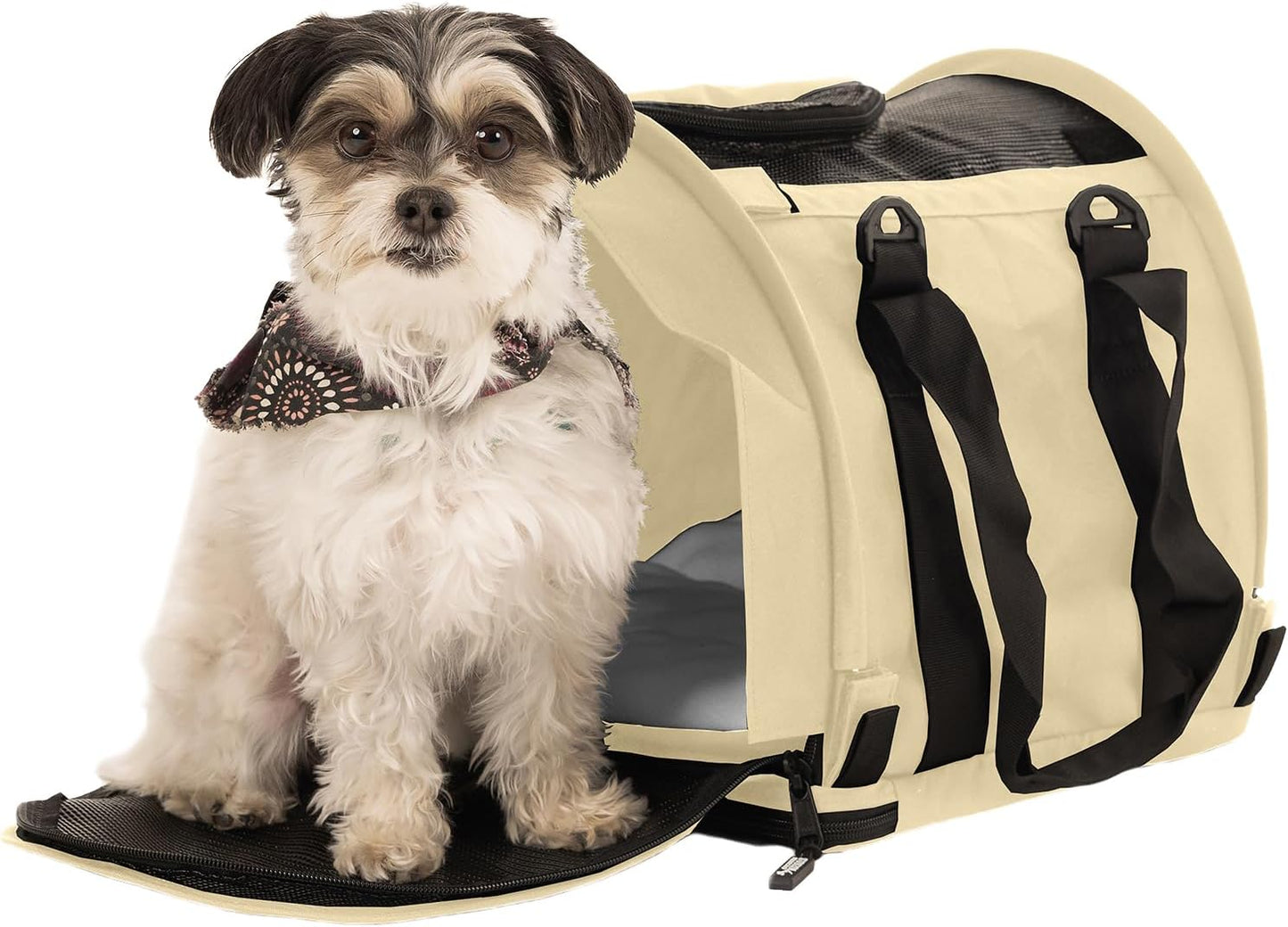 SturdiBag Pro 2.0 Pet Travel Carrier for Cats and Dogs | Soft Sided Pet Carrier Bag with Safety Clips and Seatbelt Straps for Airplane or Car Travel | Cube, Bone