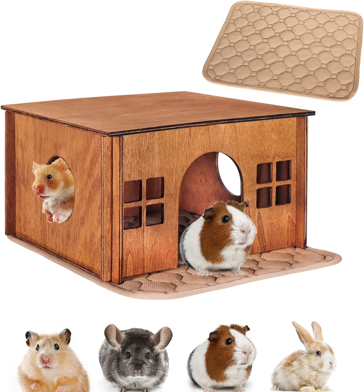 Guinea Pig Houses and Hideouts, Hamster House Hideout, Wooden Small Animal House with Windows, Large Guinea Pig Hideout Castle for Hamsters Small Bunny Chinchillas Playing Hiding