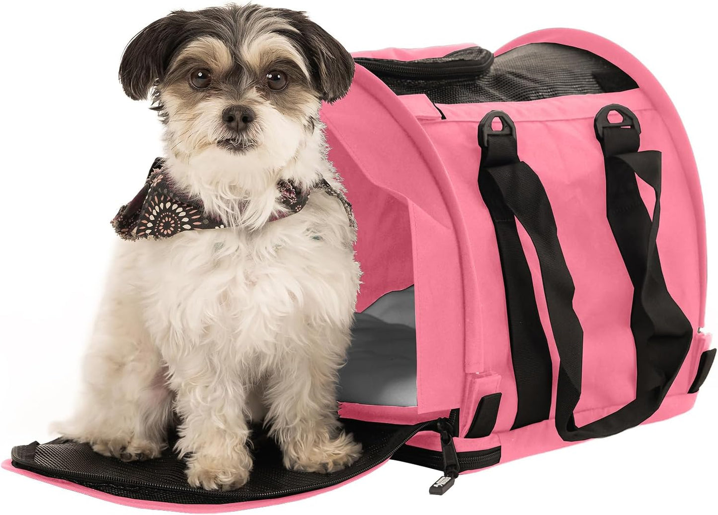 SturdiBag Pro 2.0 Pet Travel Carrier for Cats and Dogs | Soft Sided Pet Carrier Bag with Safety Clips and Seatbelt Straps for Airplane or Car Travel | Cube, Soft Pink