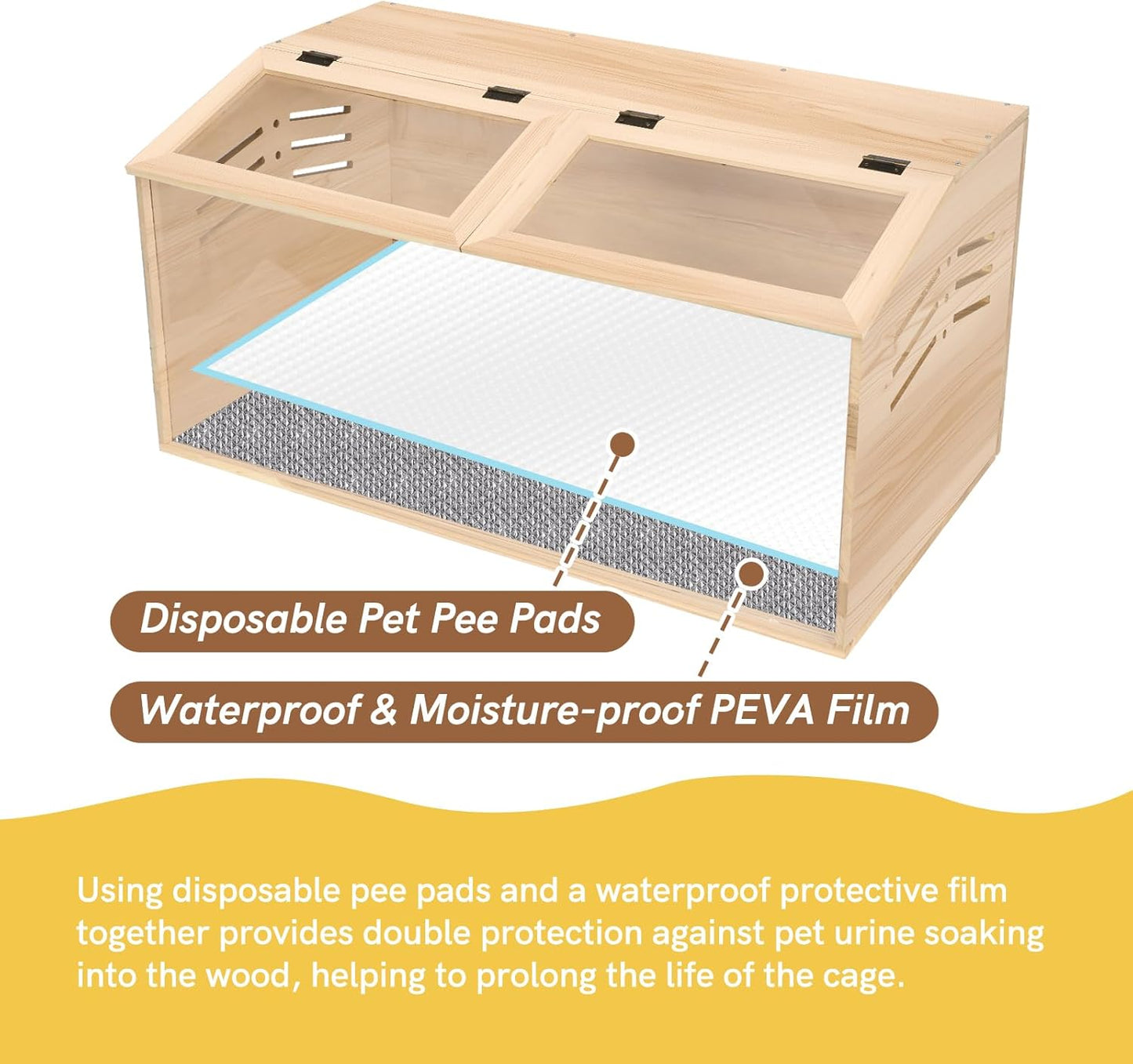 Snowtaros Wooden Hamster Cage, Large Hamster Cages and Habitats Chewproof, with 2 Openable Acrylic Top, Small Animal Cage for Mouse Gerbil Quail Dwarf Syrian Hamsters (31.5" L*15.7" W*15.7" H)