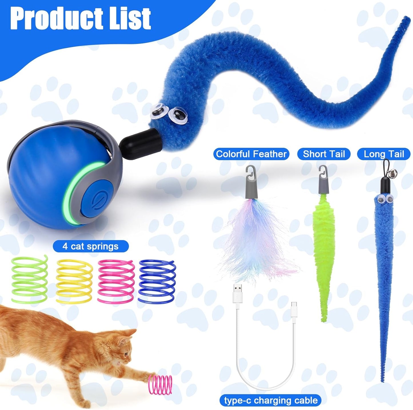 AIERSA 2Pcs Interactive Automatic Cat Toys for Bored Indoor Adult Cats,Self Play Speed Tail Toy with 3 Tails and 4 Springs