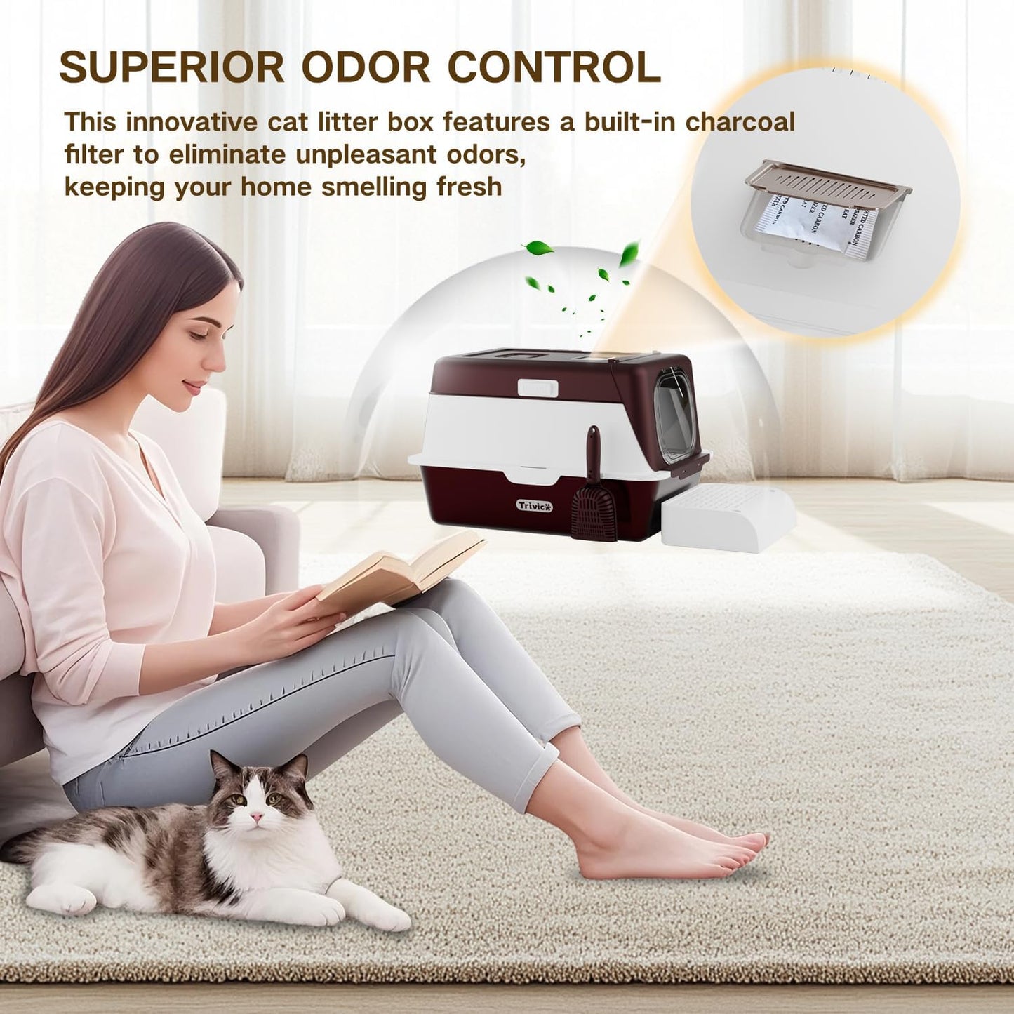 XX-Large Stainless Steel Cat Litter Box with Lid – Fully Enclosed Large Litter Box for Big Cats, Odor Control with Magnetic Door, Easy Clean, Multi-Cat Durable Metal Pan (Burgundy)