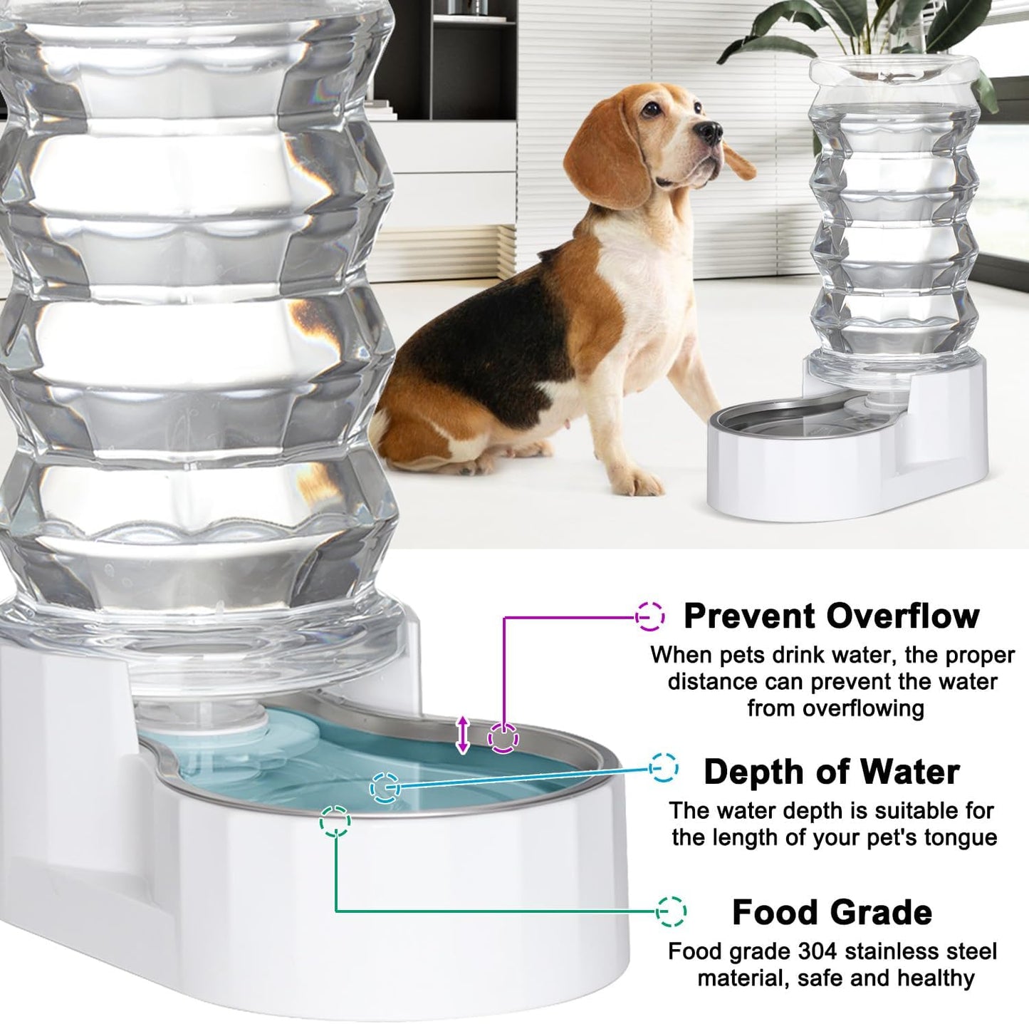 Sfozstra Automatic Pet Waterer,8L Gravity Stainless Steel Water Dispenser,100% BPA-Free, Large Capacity Water Feeder for Cats and Small and Medium-Sized Dogs