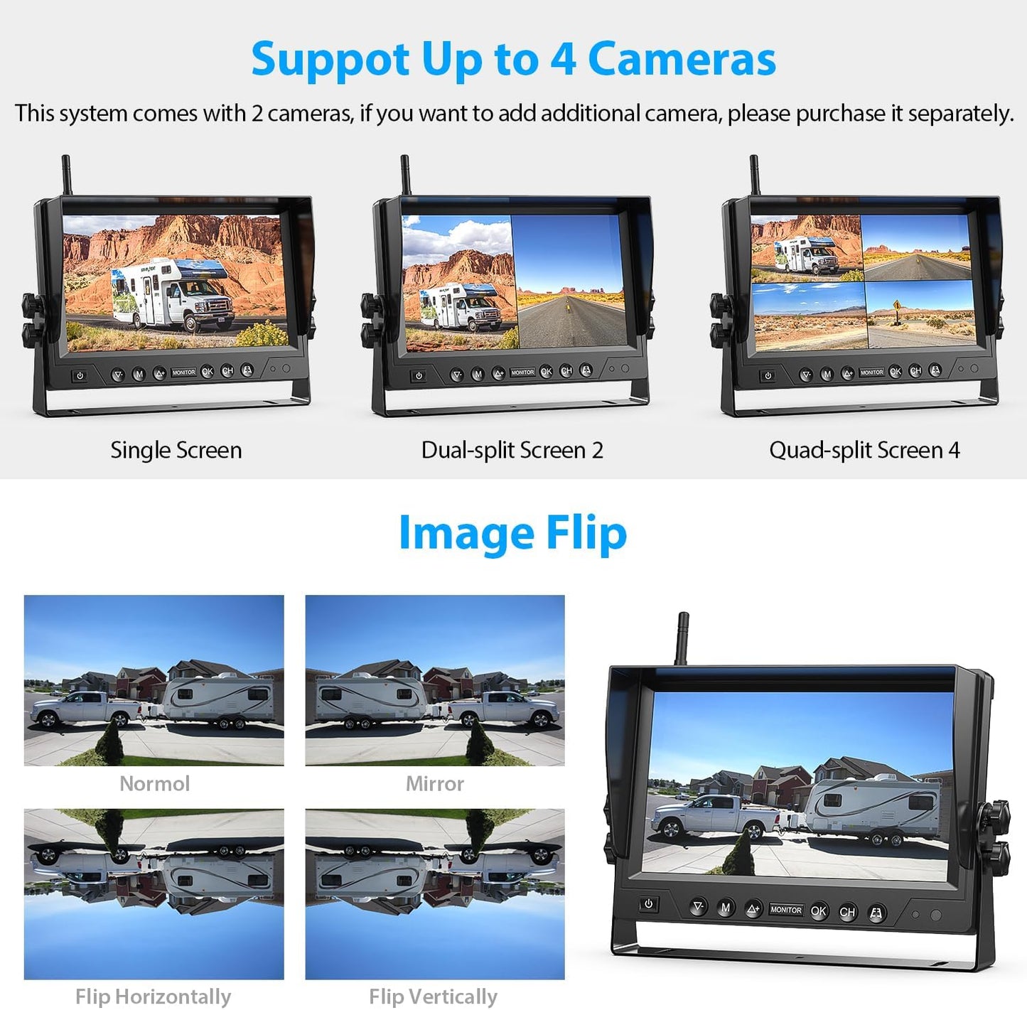 2 Magnetic Solar Wireless Backup Camera HD 1080P 9" DVR Monitor, Solar Rechargeable RV Backup Cameras Wireless System for Hitching Gooseneck Horse Trailer Fifth Wheels RVs Trucks BL902