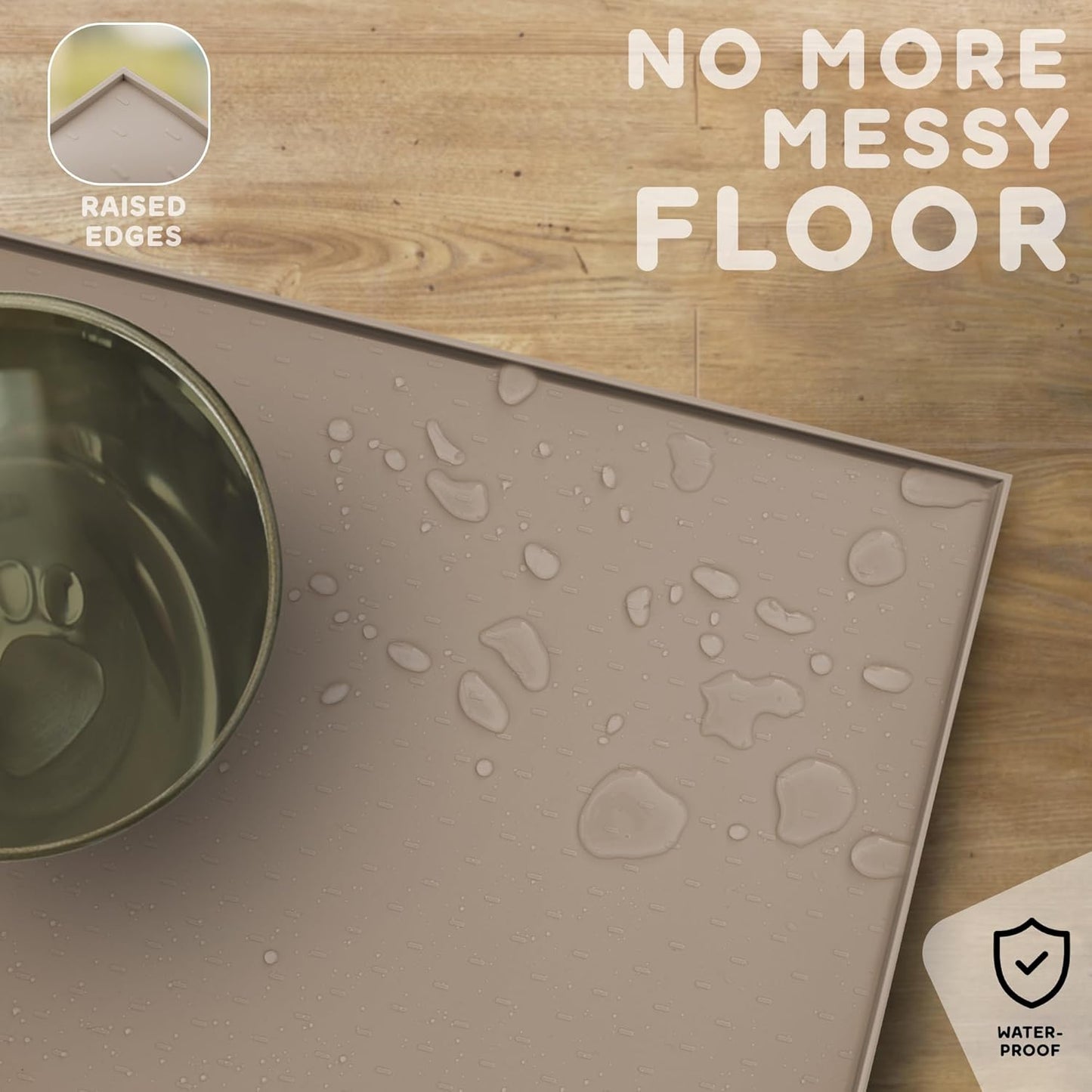 Dog Food Mat - Raised Edges Dogs Mat for Food and Water Prevent Spill, Waterproof Cat Food Mats Protect Floors, Easy Clean Dog Bowl Mats for Food and Water, Silicone Pet Food Tray