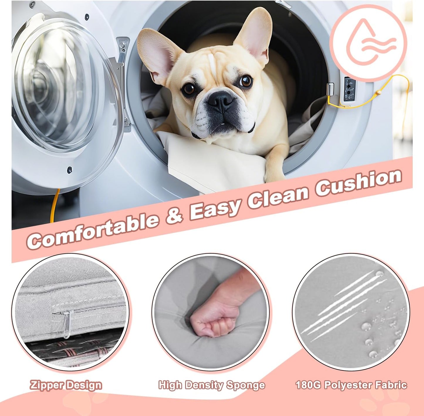 LEMBERI Outdoor Rattan Dog House with Canopy, Indoor Dog Bed for Small/Medium Dogs with Removable Cushion, Washable Cover, Dog Shelter for Patio, Deck, Yard, Pool, Brown