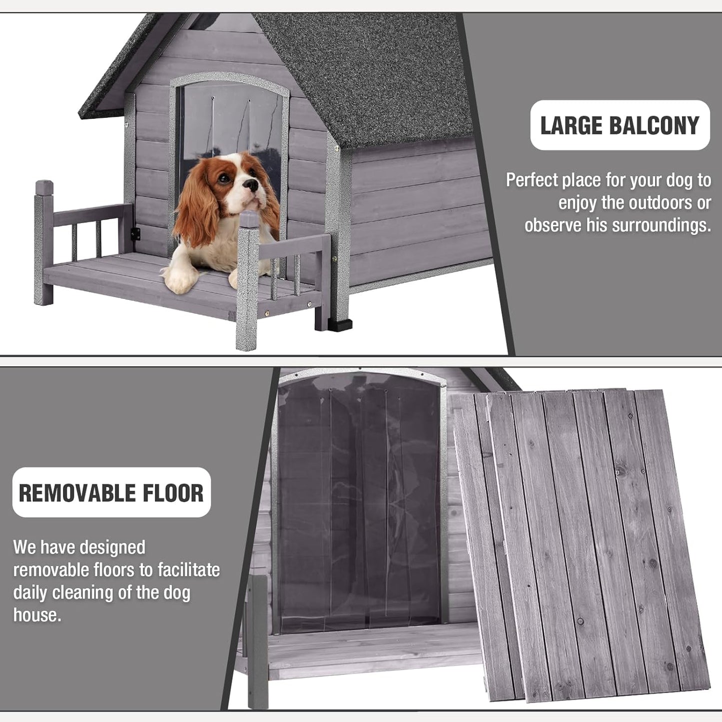 Dog House Outdoor Insulated for Winter, Puppy Kennel with Anti-Chewing Iron Frame, Weatherproof Dog Crate with Insulated Liner for Small Medium Large Dogs (Grey, 45" x 32.9" x 32.6")