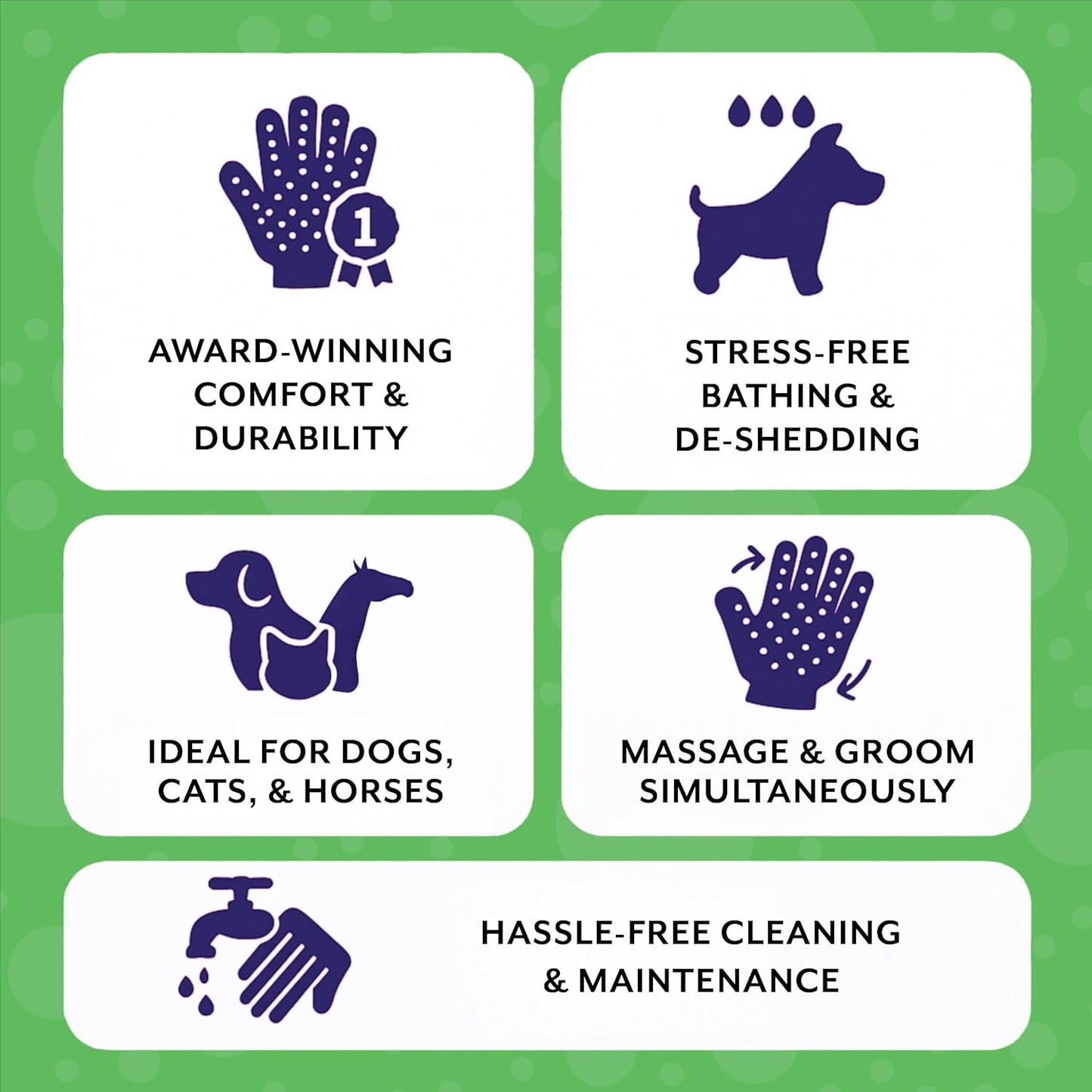 H HandsOn Pet Grooming Gloves - Patented #1 Ranked, Award Winning Shedding, Bathing, & Hair Remover Gloves - Gentle Brush for Cats, Dogs, and Horses (Black, Medium)