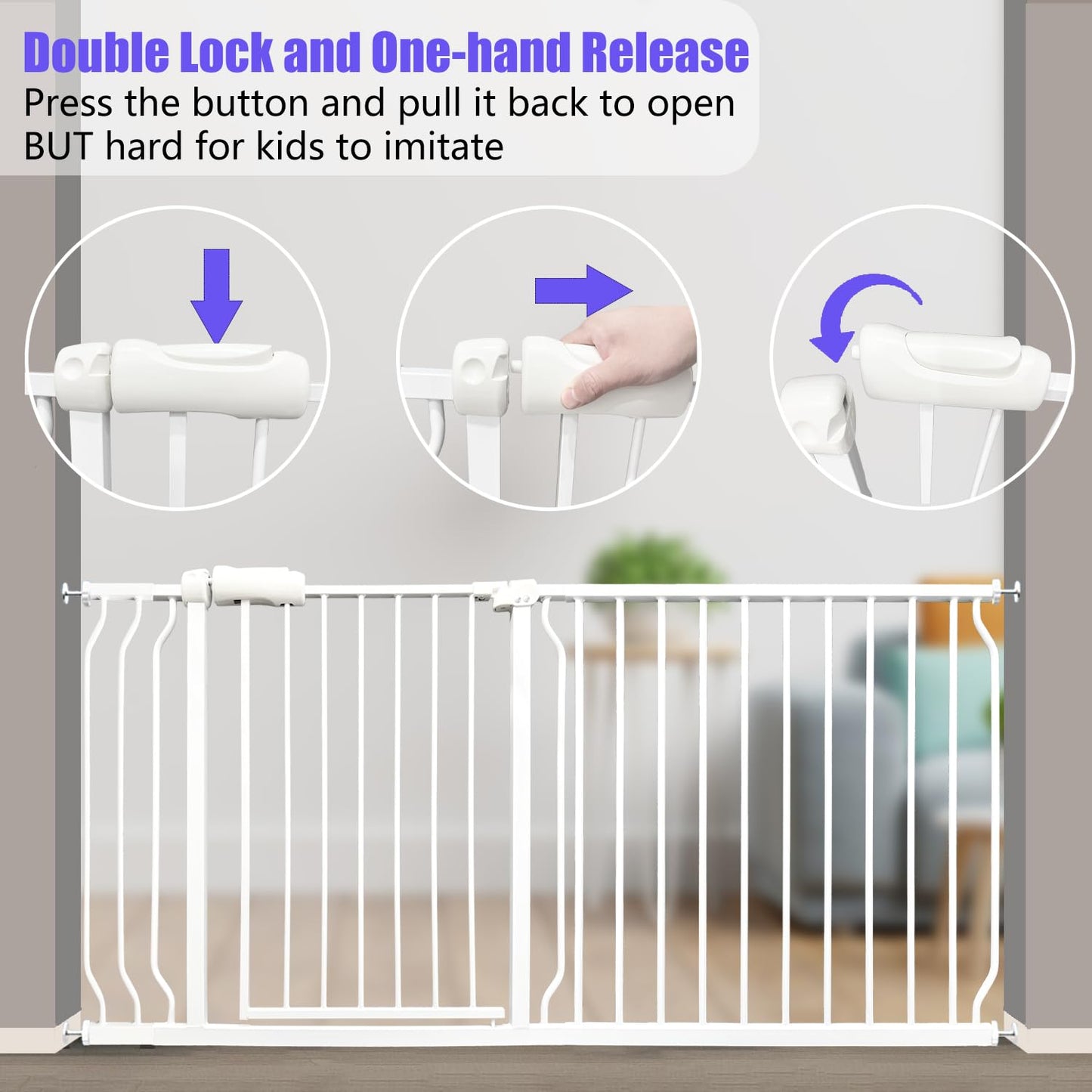 Baby Gates Extra Wide 71.5-76.4 Inch Large Baby Gates for Stairs Tension Pet Dog Gates Indoor for Doorways No Drilling Pressure Mounted Pet Gates for Kids