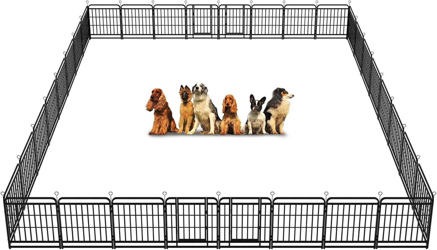Dog Playpen Outdoor 32 Panels Heavy Duty Dog Fence 32" Height with Thick Pipe Anti-Rust with Doors Portable for RV Camping Yard, Total 71FT, 406 Sq.ft, Snowy Black