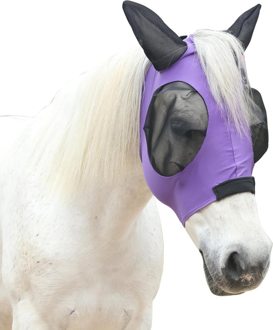 Stretchy Horse Fly Mask for Horses, Soft Lycra Equine Mesh Mask, Elasticity Horse Face Covering, Breathable&UV Protection, Violet, Full