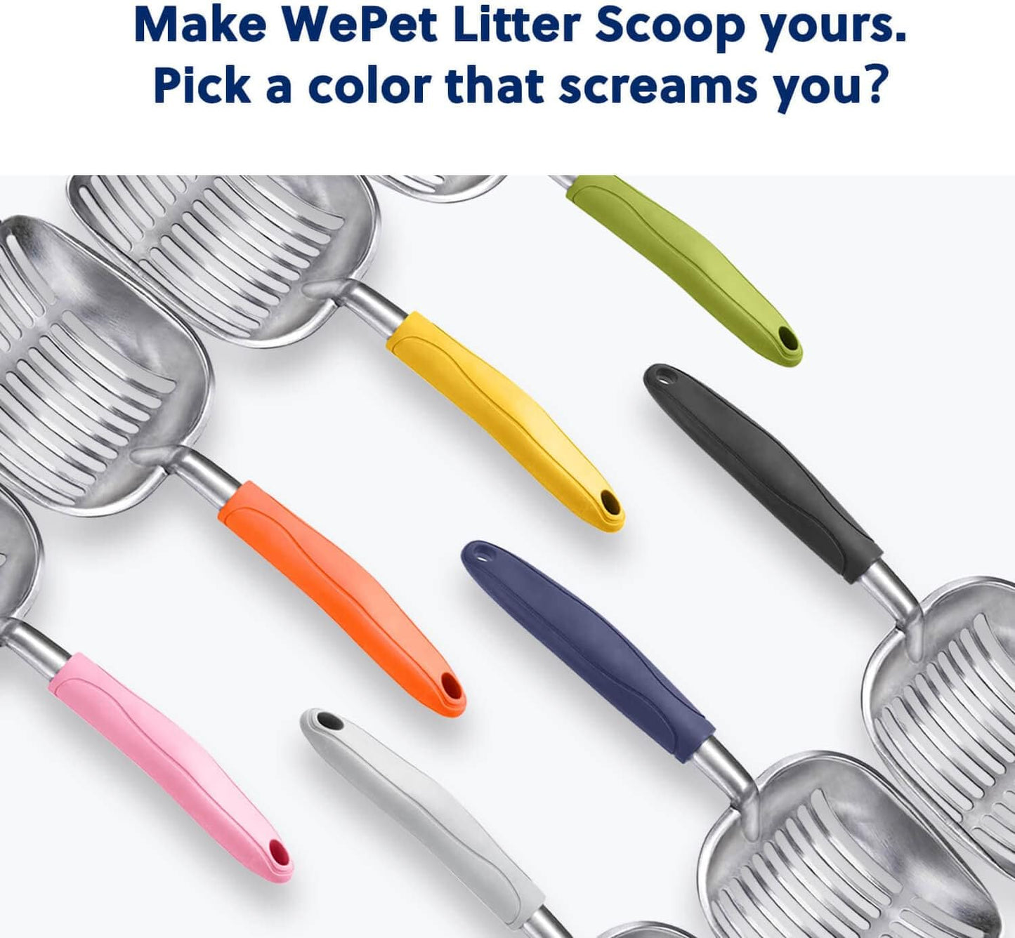 WePet Cat Litter Scoop, Aluminum Alloy Sifter, Kitty Metal Scooper, Deep Shovel, Long Handle, Poop Sifting, Kitten Pooper Lifter, Durable, Heavy Duty, for Litter Box