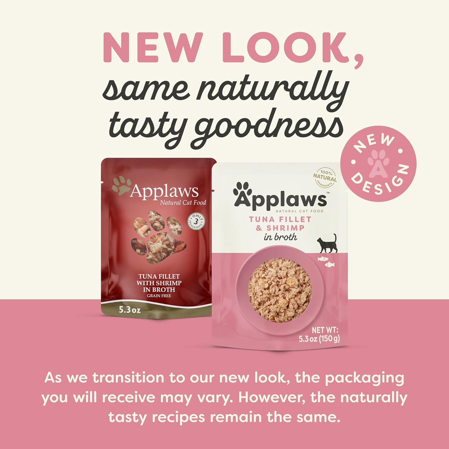 Applaws Natural Wet Cat Food in Broth, Limited Ingredient Wet Cat Food Pouches, No Additives, Made with Natural Ingredients, Tuna Fillet with Shrimp in Broth (12 x 5.3oz Pouches)