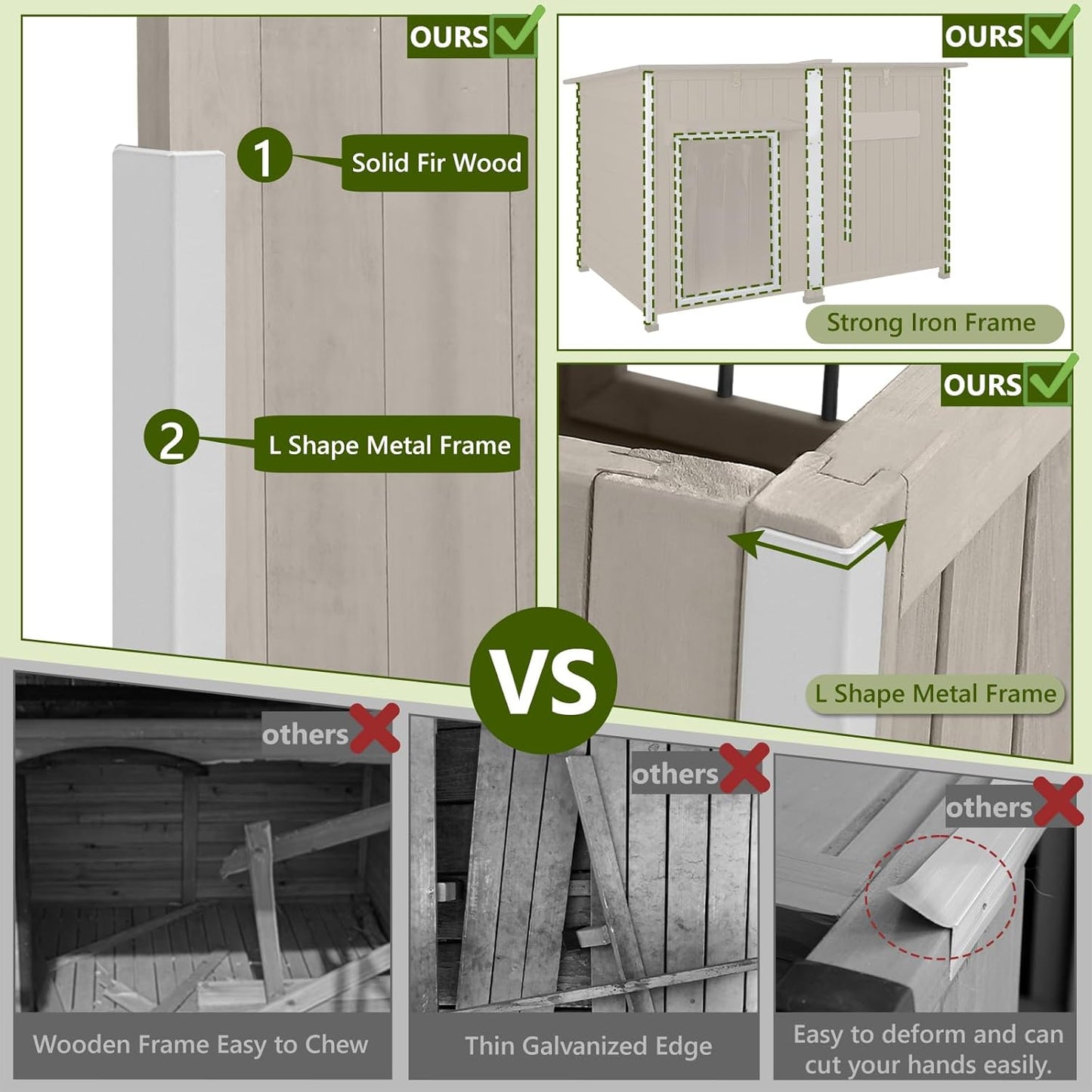 Large Dog House Outdoor XL Wooden Dog House with Weatherproof Asphalt Roof, Chew-Resistant Frame, Removable Floor, for Medium to Large Dogs Indoor Outdoor Use (Grey, 55.1"L x 33.1"W x 34.8"H)