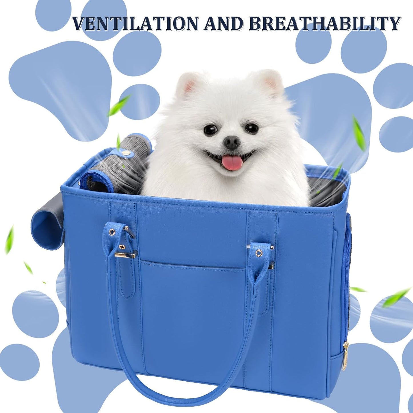 Fashion Pet Carrier Dog Purse Cat Bag Soft-Sided Carriers Travel Airline Approved, Stylish Leather Tote Handbag for Small Animal Puppy Kitten (Blue)