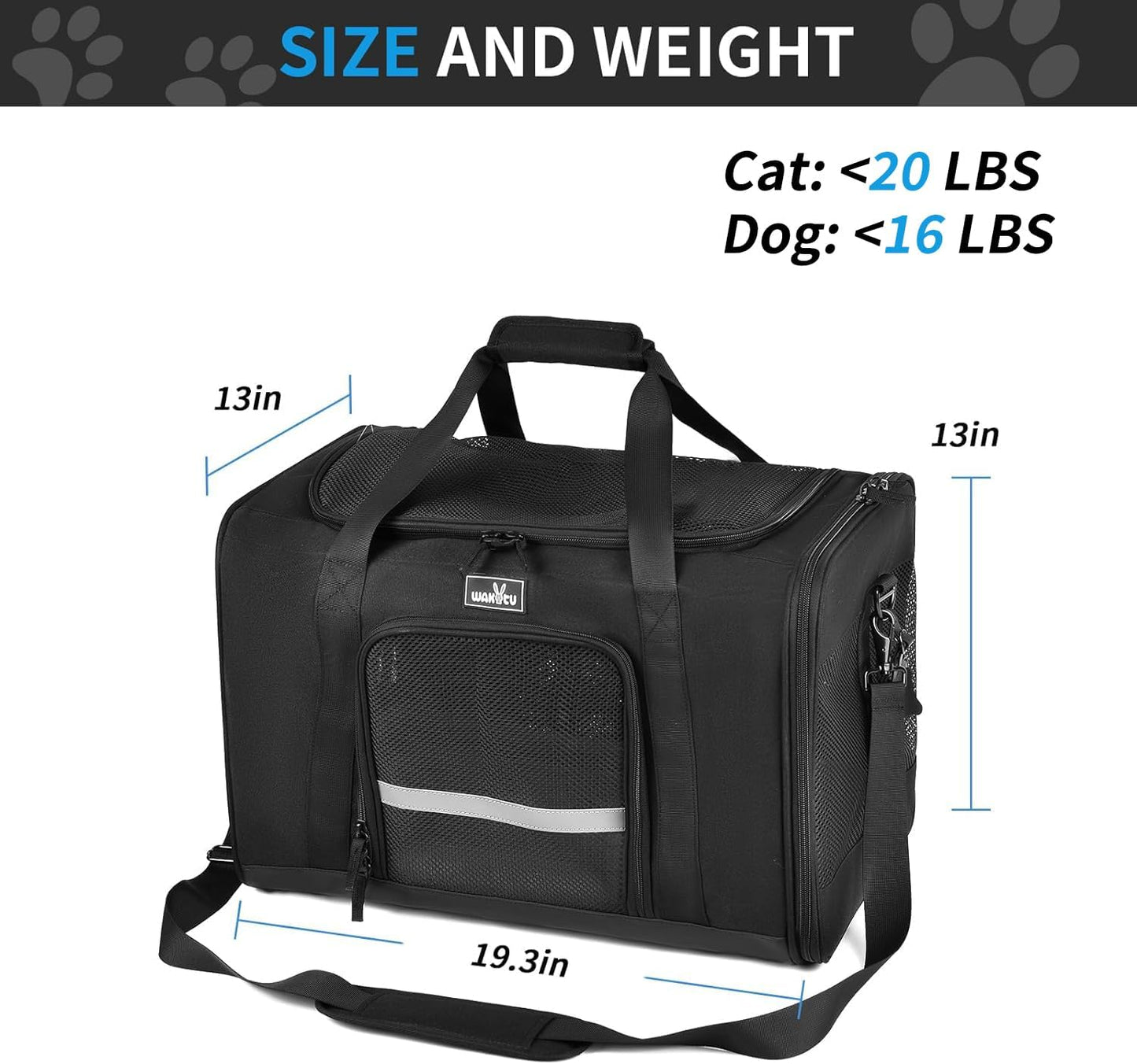 Dog Carriers for Small Dogs, Cat Carrier Travel, Expandable, Collapsible, 900D High Density Oxford Cloth, Wear-Resisting, Anti Tearing, Reflective Tape,Safety Lock Zipper