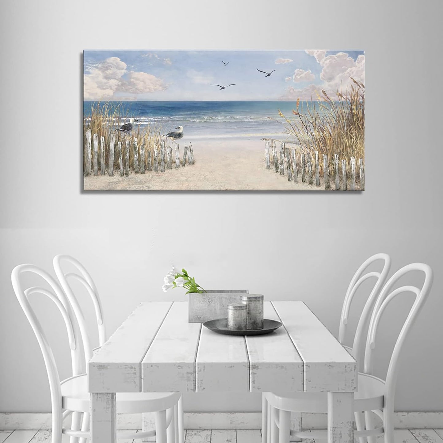 XXMWallArt FC3750 Sandy Beach Wall Art Canvas Print Wall Art Seascape Blue Print Painting Abstract Coastal Picture Modern Ocean Artwork for Living Room Bedroom Bathroom Office Wall Decor