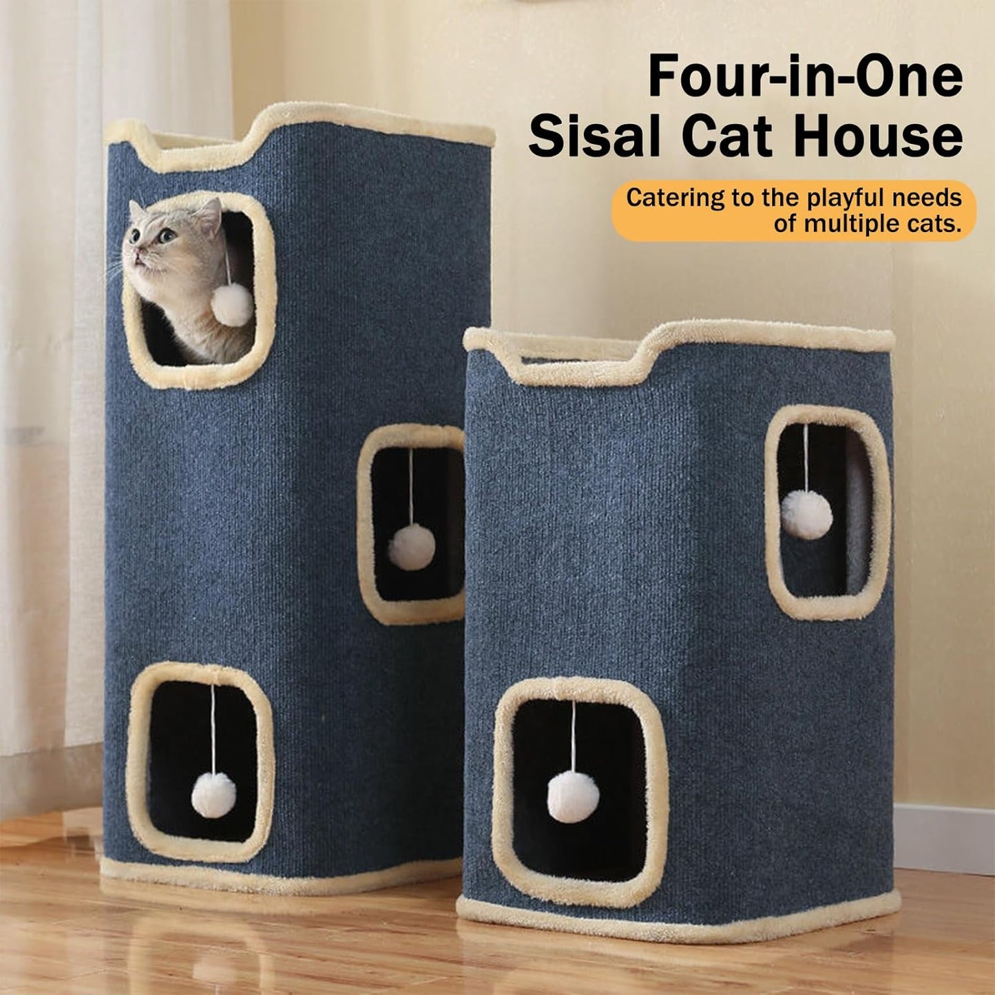 Cat House for Indoor, Multi-Level Cat Condo Foldable Cave Bed (3-Level)