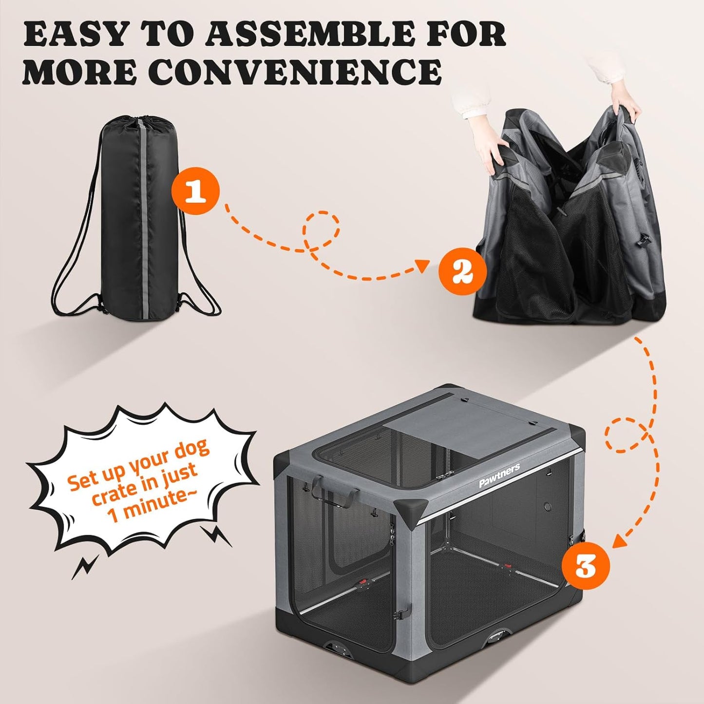 Collapsible Dog Crate: 26 Inch Foldable Soft Sided Dog Crate for Small Dogs, Portable Dog Travel Kennel with Soft Mat for Indoors & Outdoors, Grey (26" L x 18" W x 18" H)